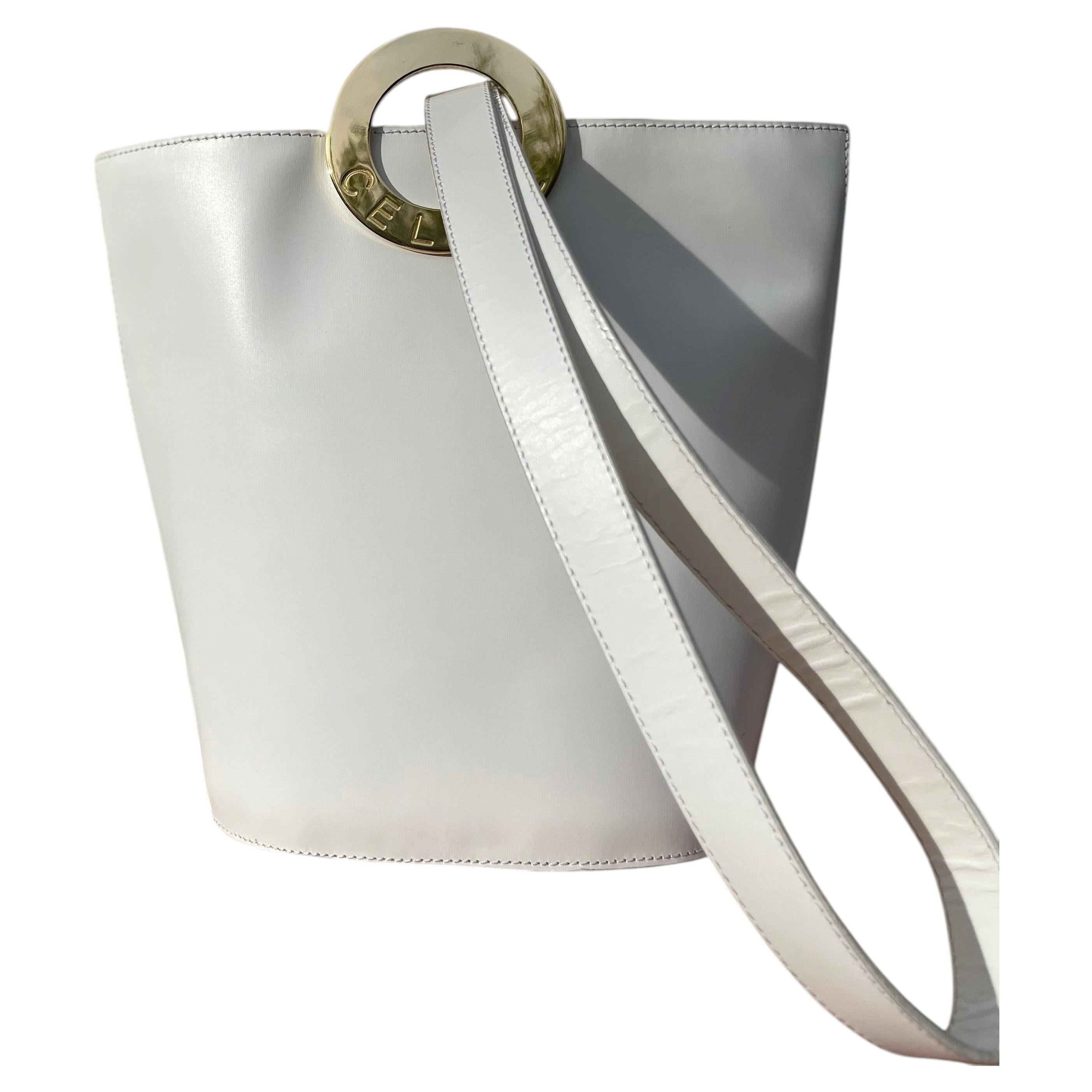 Rare 1990s Céline Logo Ring Bucket Bag in White Leather – Documented Design
