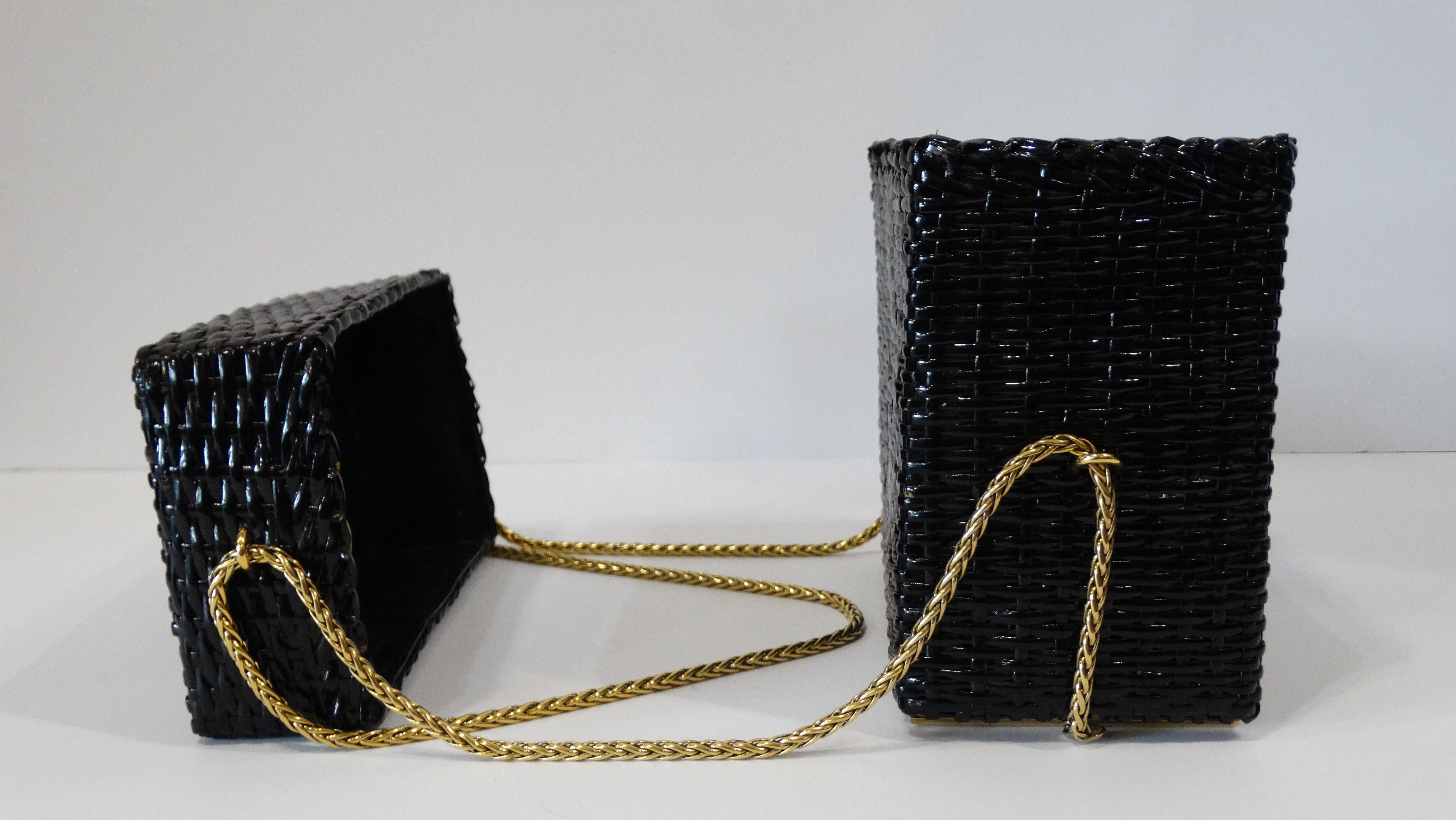 Rare 1990s Chanel Black Woven Rattan Basket Bag 3