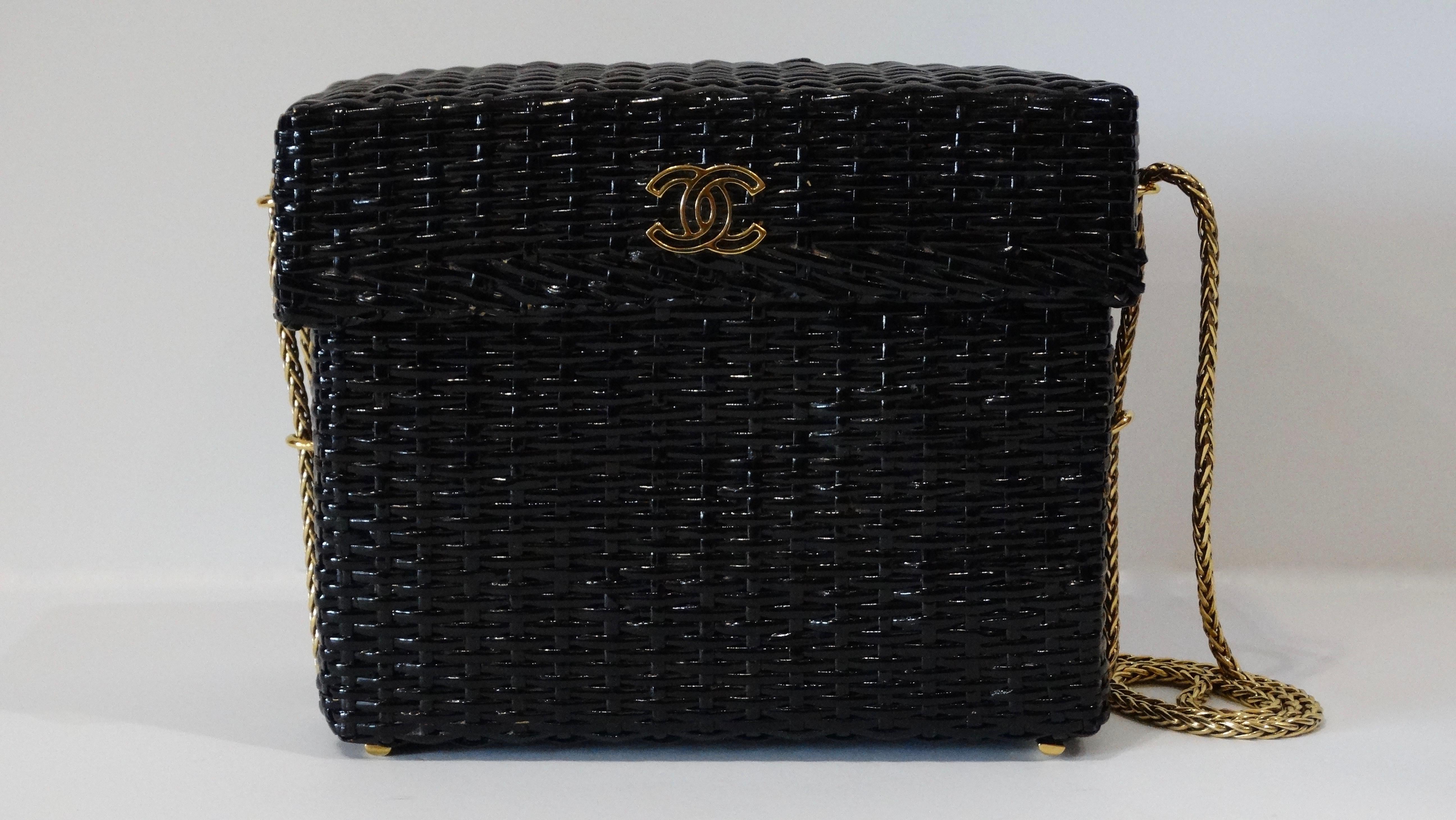 Rare 1990s Chanel Black Woven Rattan Basket Bag 7