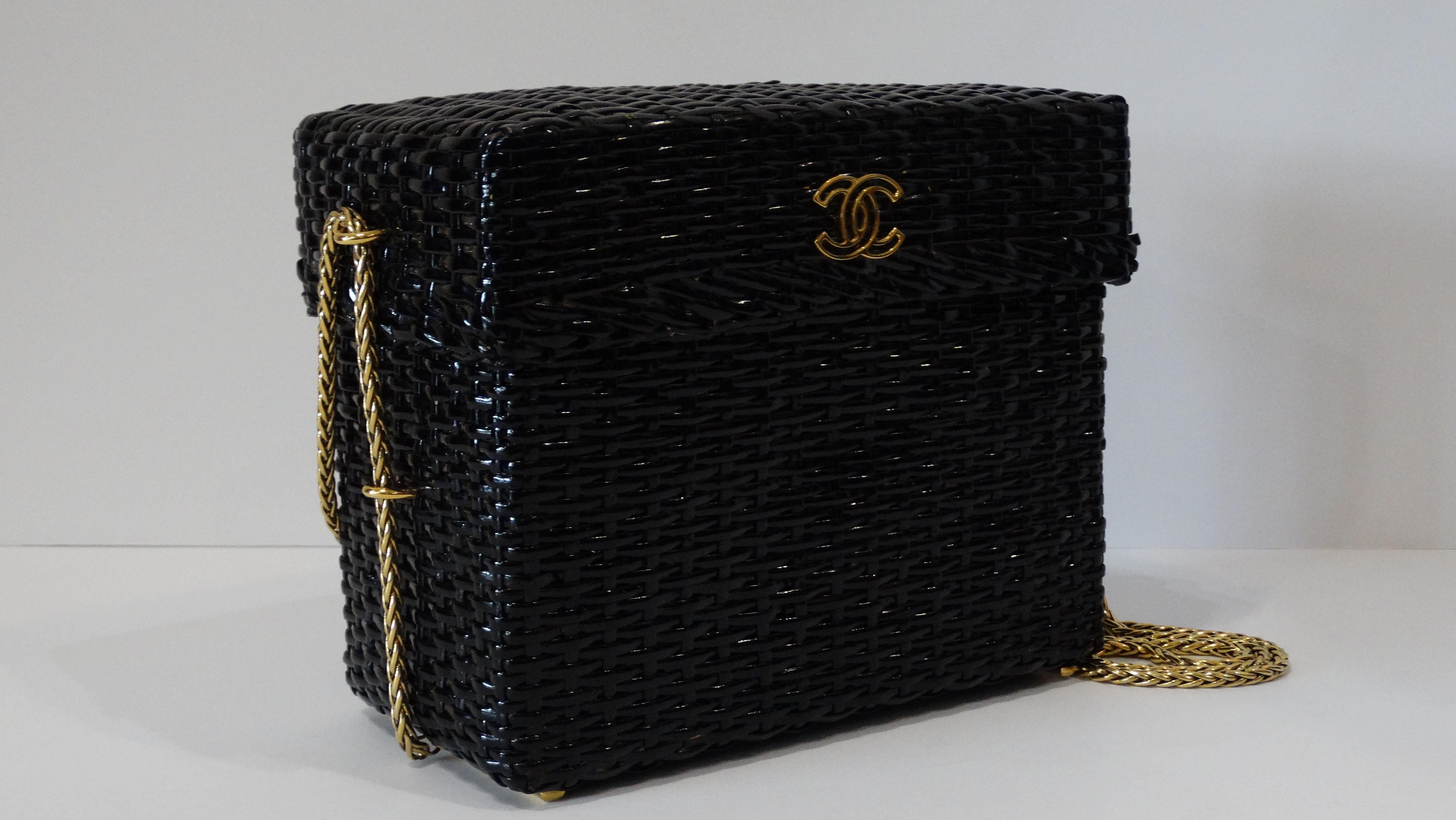 Rare 1990s Chanel Black Woven Rattan Basket Bag 1