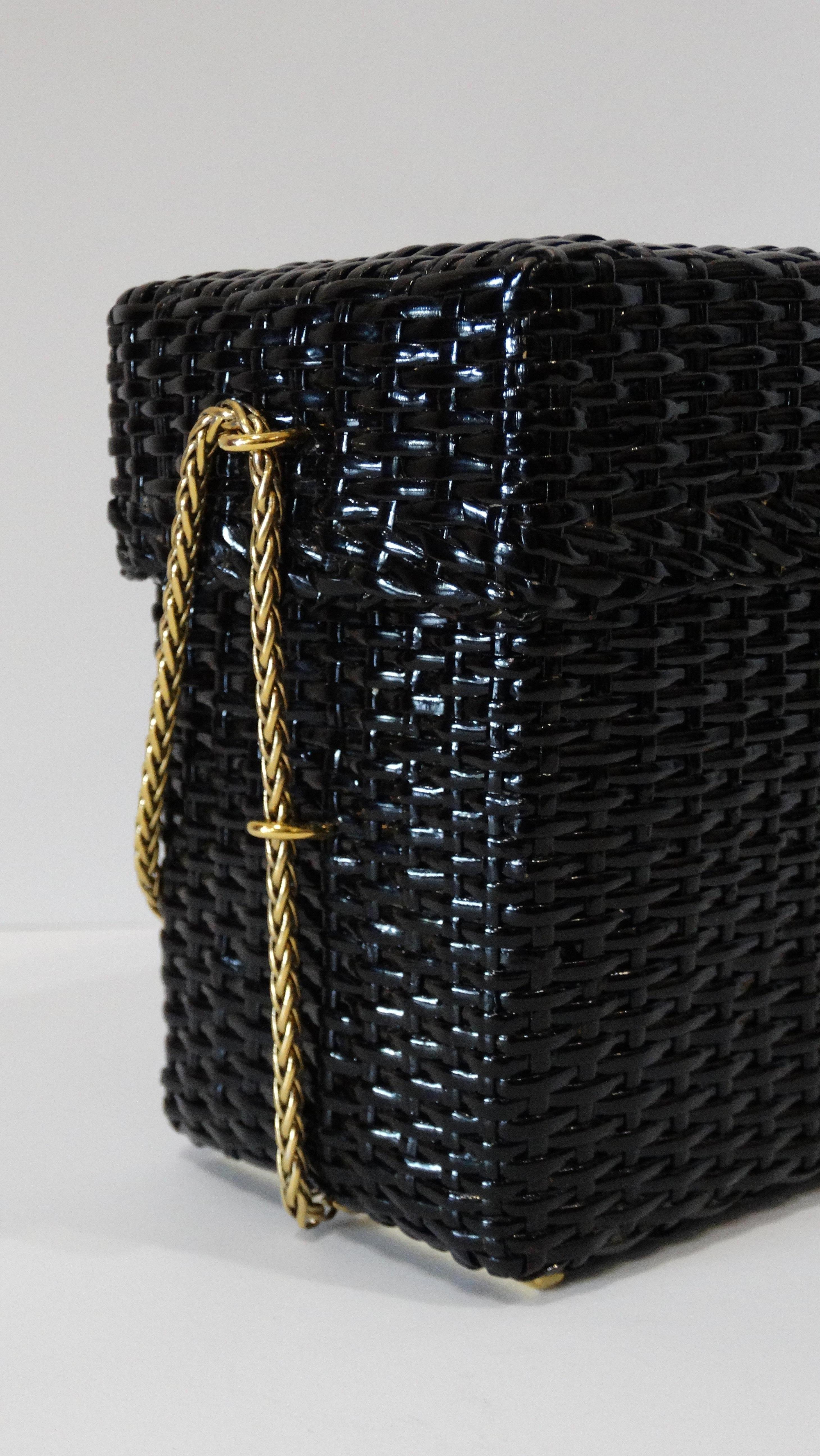 Rare 1990s Chanel Black Woven Rattan Basket Bag In Good Condition In Scottsdale, AZ