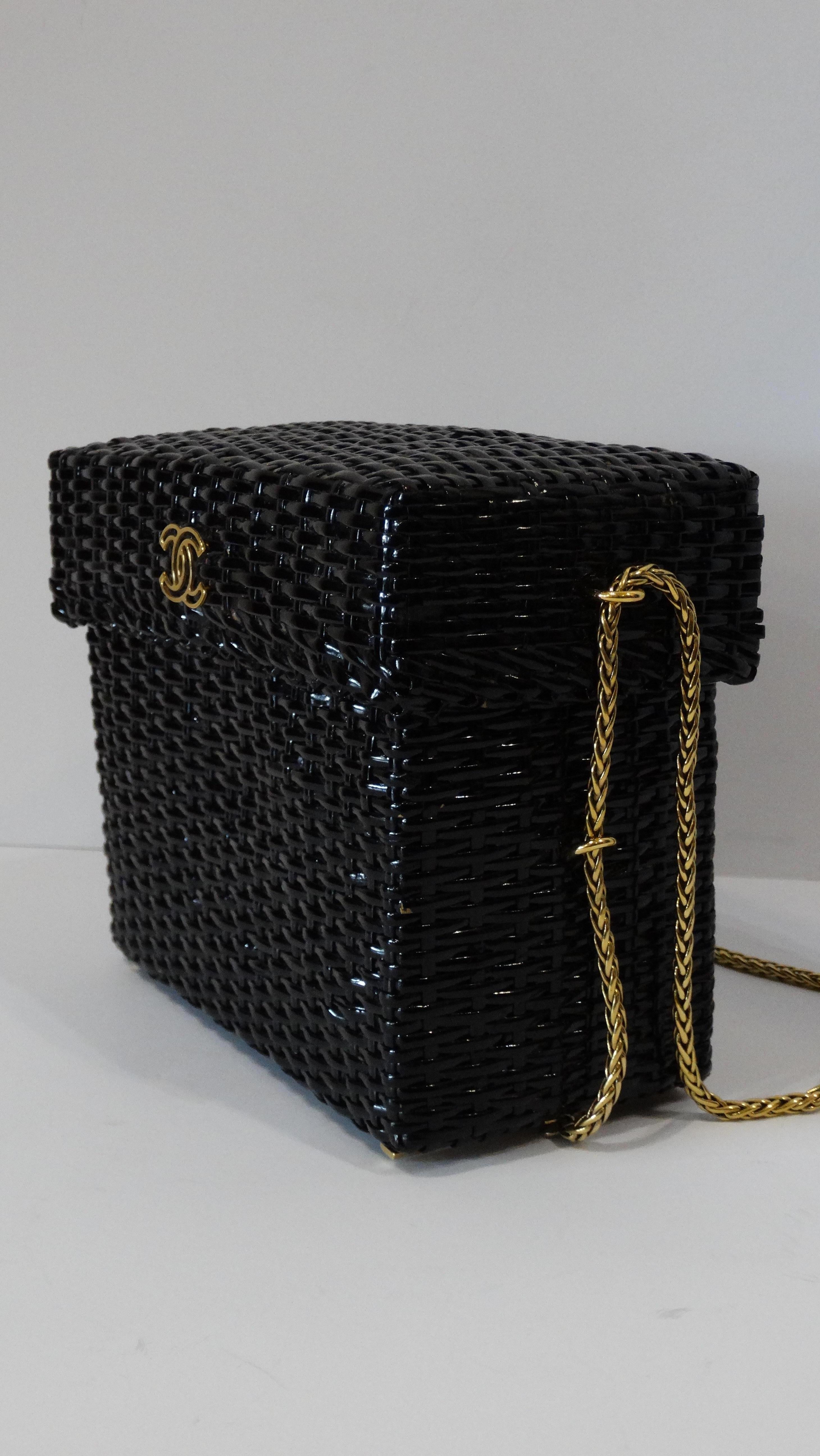 Rare 1990s Chanel Black Woven Rattan Basket Bag 5