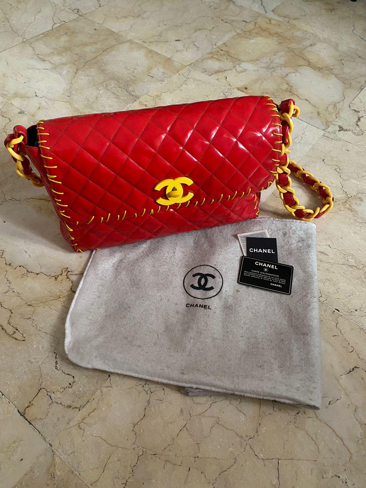 Women's Rare 1990s Chanel Red Vinyl Maxi Whipstitch Flap Bag