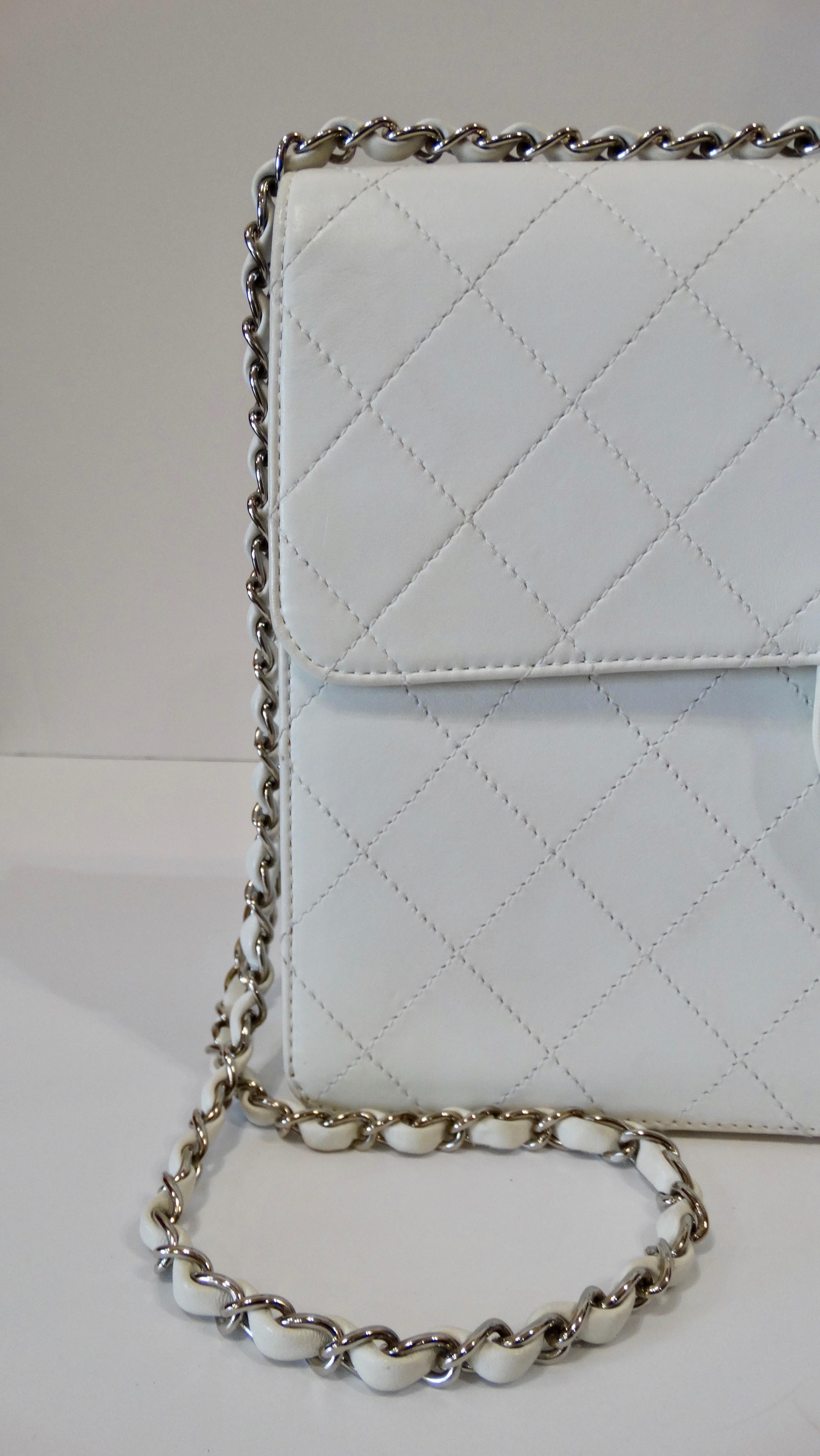 Gray Chanel 1990s White Goatskin Quilted Shoulder Bag