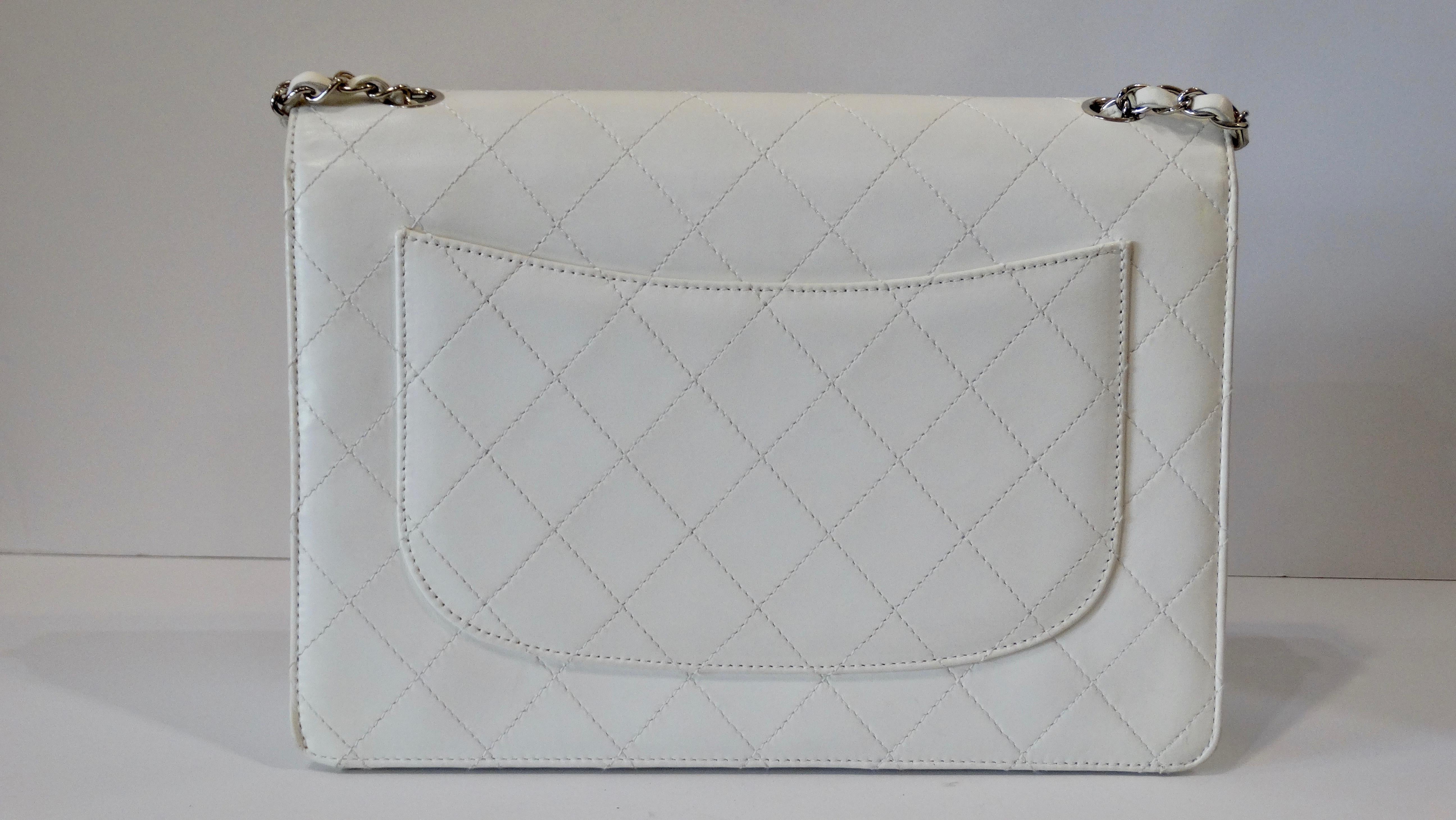 Chanel 1990s White Goatskin Quilted Shoulder Bag 2