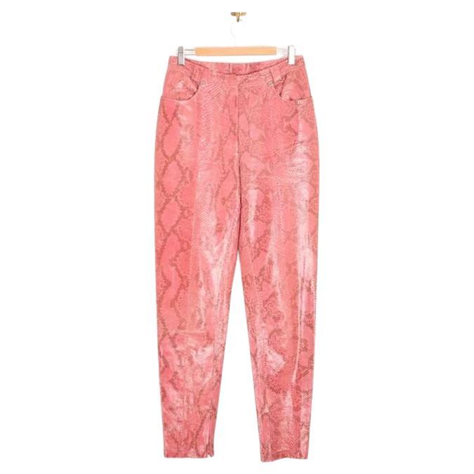 Rare 1990's Gianni Versace Couture Runway Pink Python Skin Trousers Pants For Sale