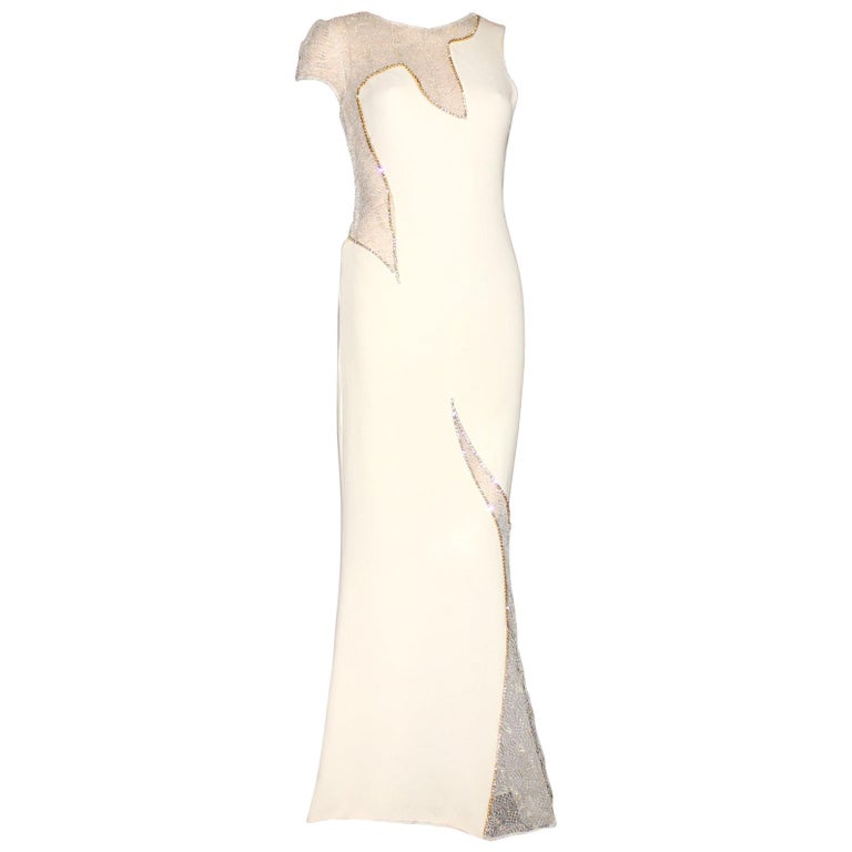 Rare 1990s Gianni Versace Unique Couture Silk Crystal Evening Gown Maxi ...