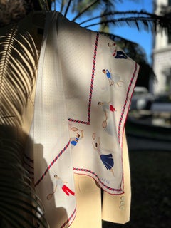 Rare 1990s Gucci Tennis-Themed Silk Crepe Scarf