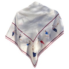 Rare 1990s Gucci Tennis-Themed Silk Crepe Scarf