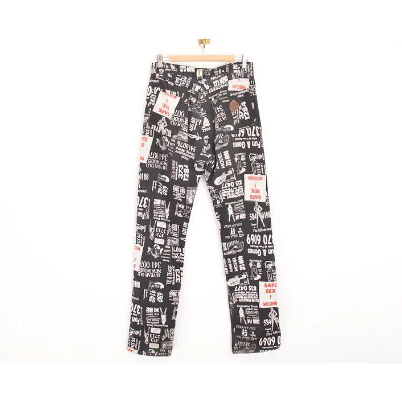 Rare 1990's Moschino Adult Ads Fetish Theme Patterned Vintage Trousers Jeans In Good Condition For Sale In Sheffield, GB