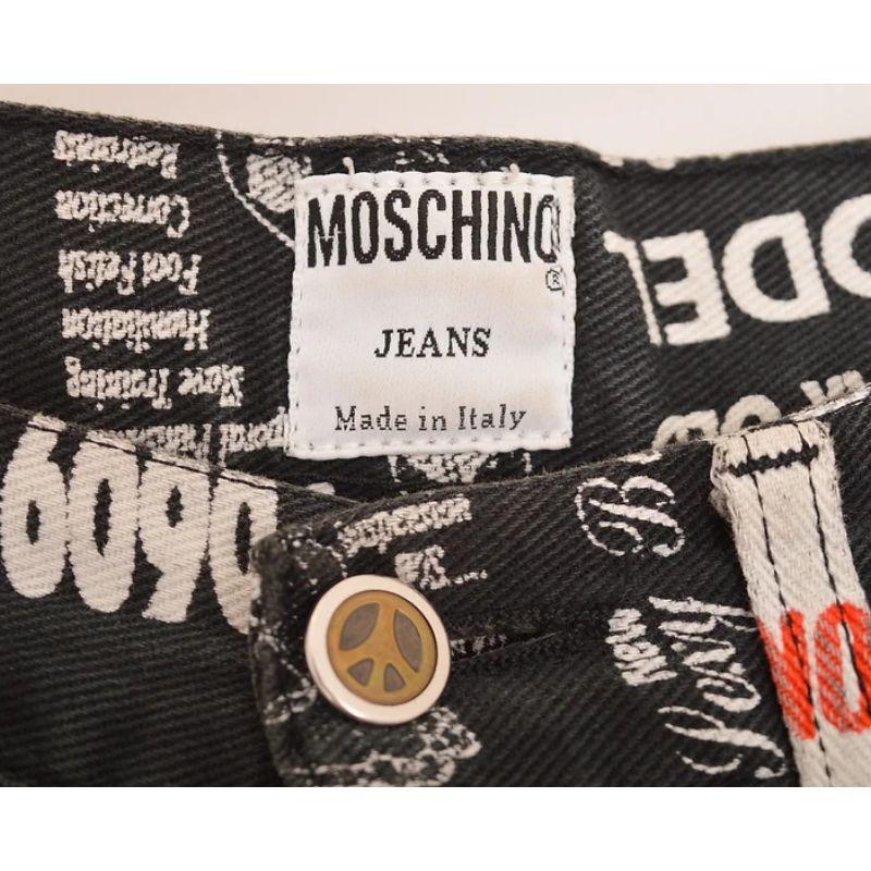 Men's Rare 1990's Moschino Adult Ads Fetish Theme Patterned Vintage Trousers Jeans For Sale