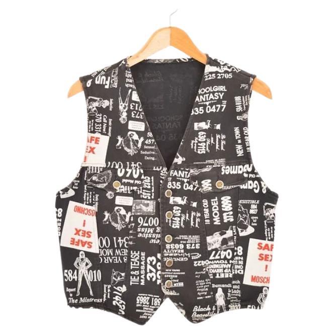 Rare 1990's Moschino Adult Ads Pattern Newspaper Print Waistcoat Jacket Top For Sale