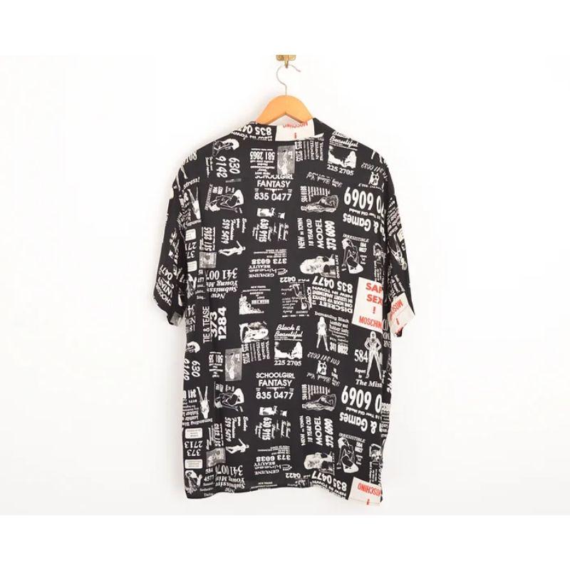 Black Rare 1990's Moschino Adult Ads style Fetish Newspaper Print Pattern Shirt For Sale