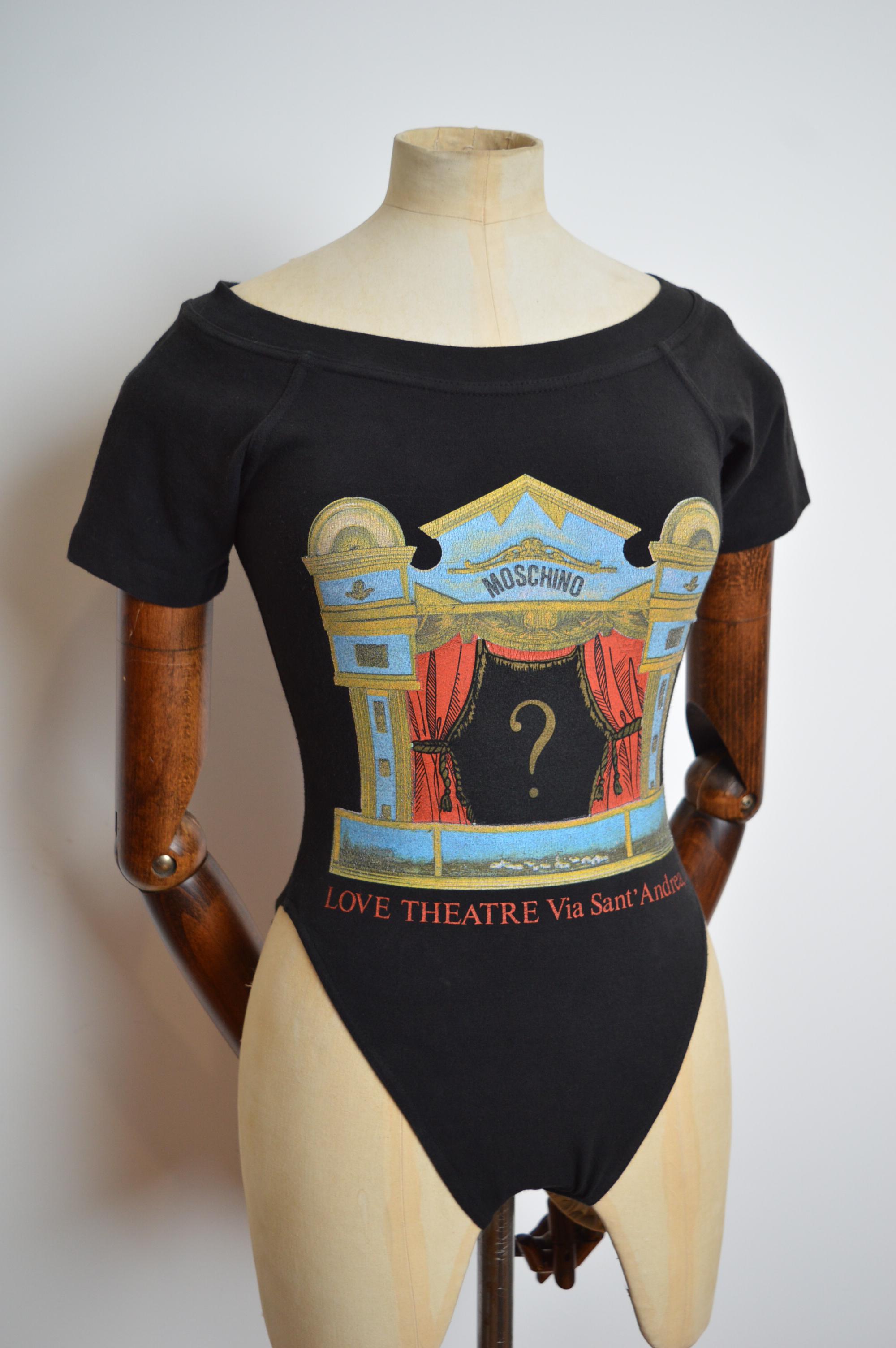 Rare 1990’s Moschino ‘Love Theatre’ Via Sant Andrea MILAN Black stretchy body For Sale 7