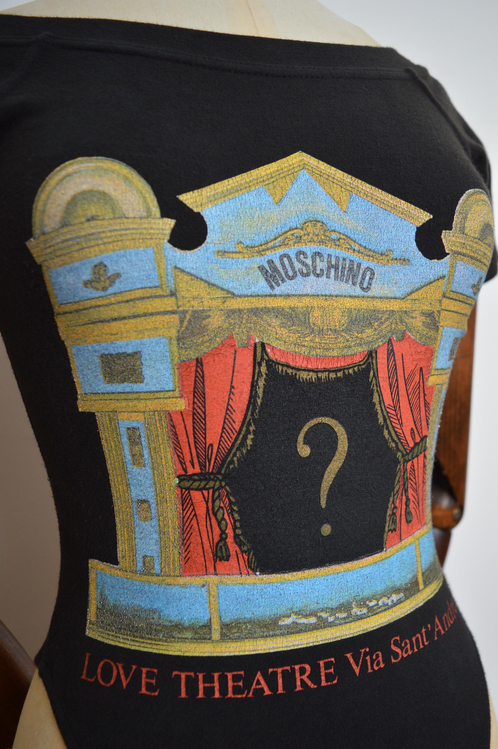 Rare 1990’s Moschino ‘Love Theatre’ Via Sant Andrea MILAN Black stretchy body In Good Condition For Sale In Sheffield, GB
