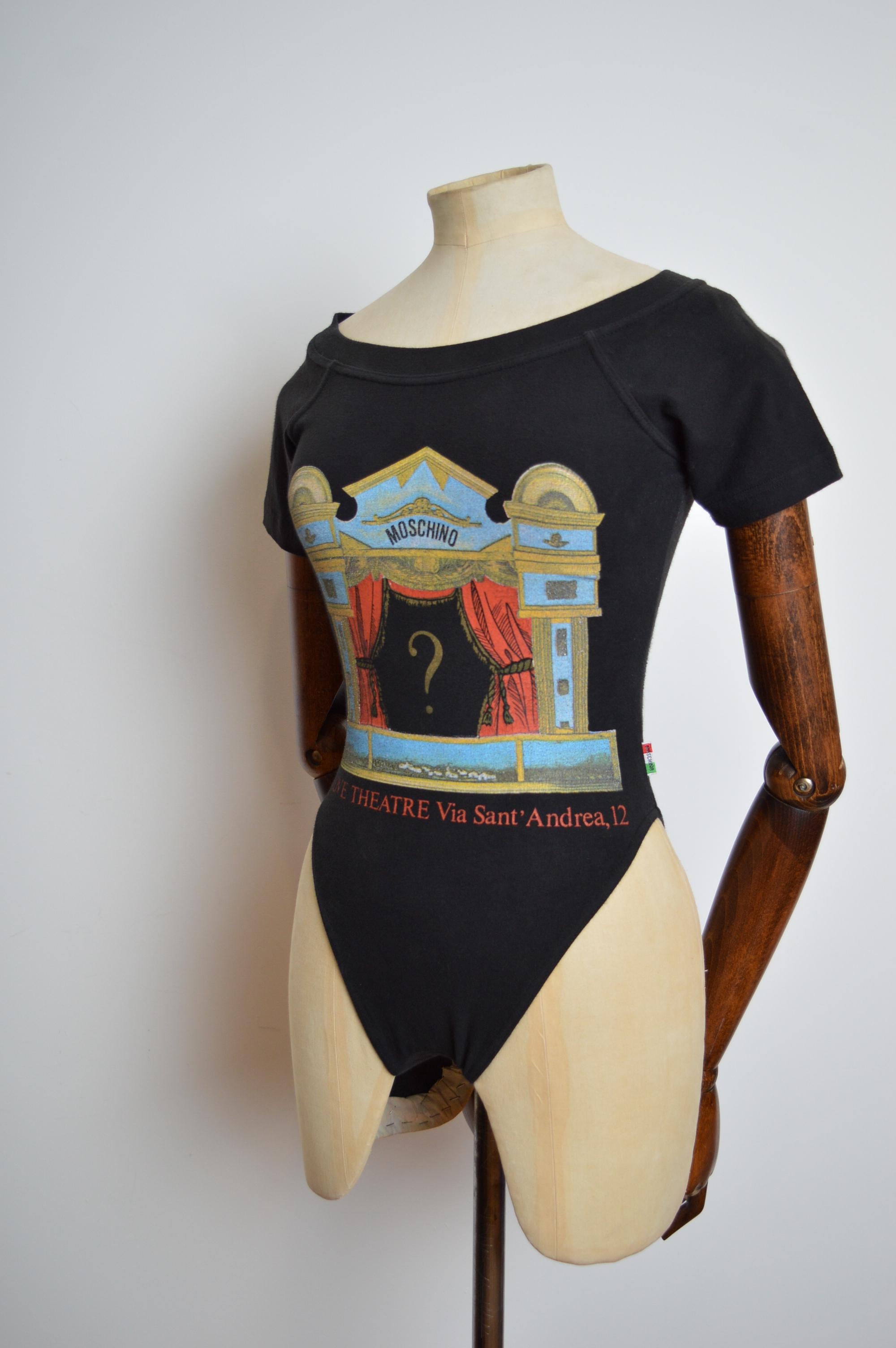Women's Rare 1990’s Moschino ‘Love Theatre’ Via Sant Andrea MILAN Black stretchy body For Sale