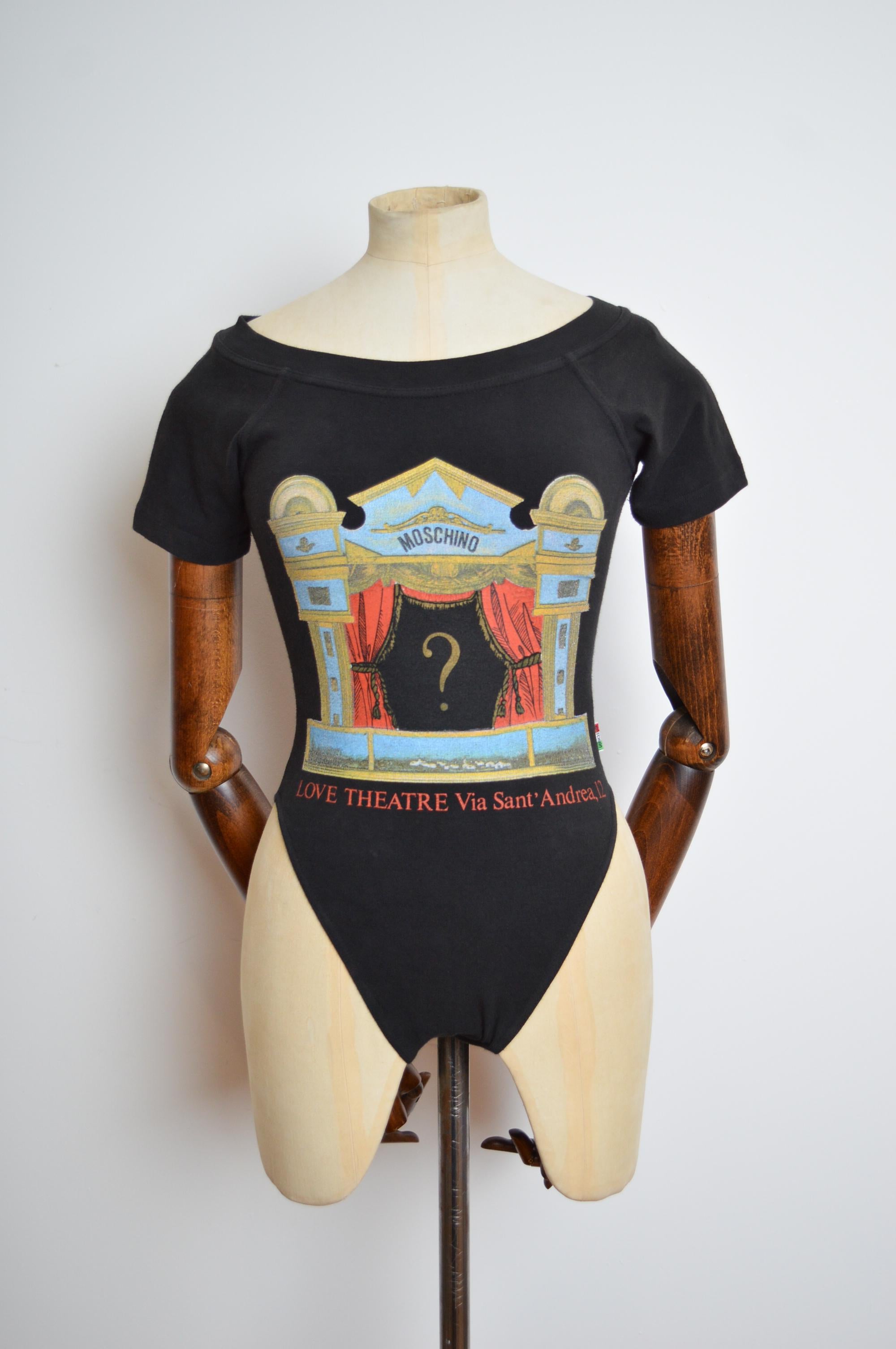Rare 1990’s Moschino ‘Love Theatre’ Via Sant Andrea MILAN Black stretchy body For Sale 3