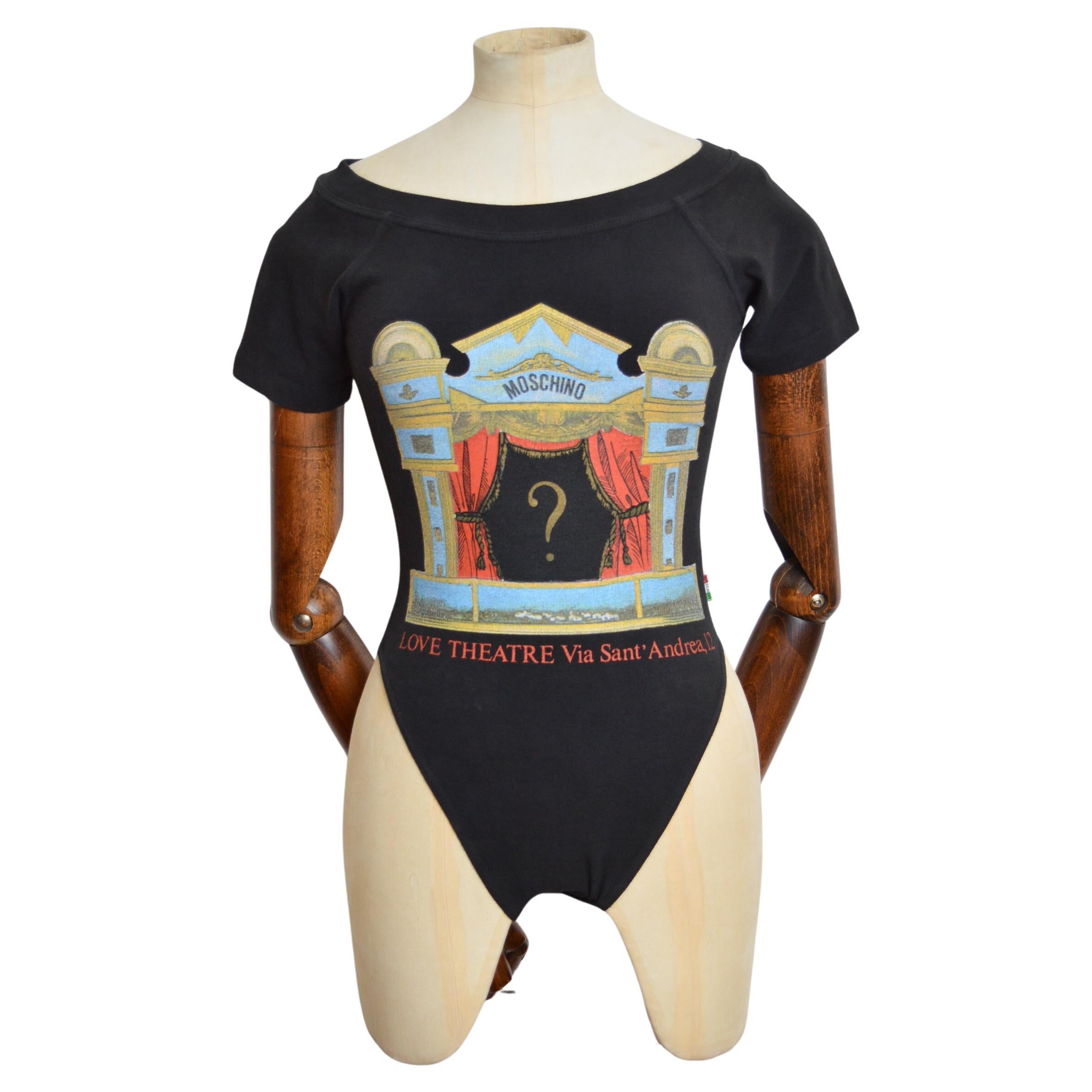 Rare 1990’s Moschino ‘Love Theatre’ Via Sant Andrea MILAN Black stretchy body For Sale