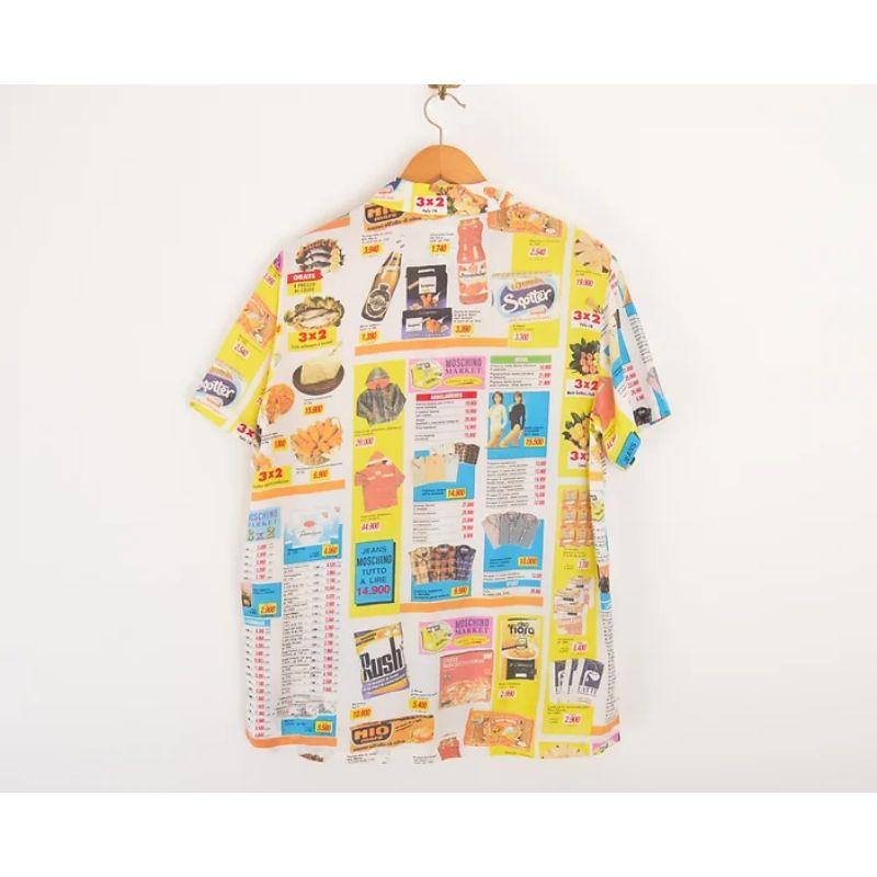 Beige Rare 1990's Moschino Supermarket Advertising Colourful Patterned Slogan Shirt For Sale