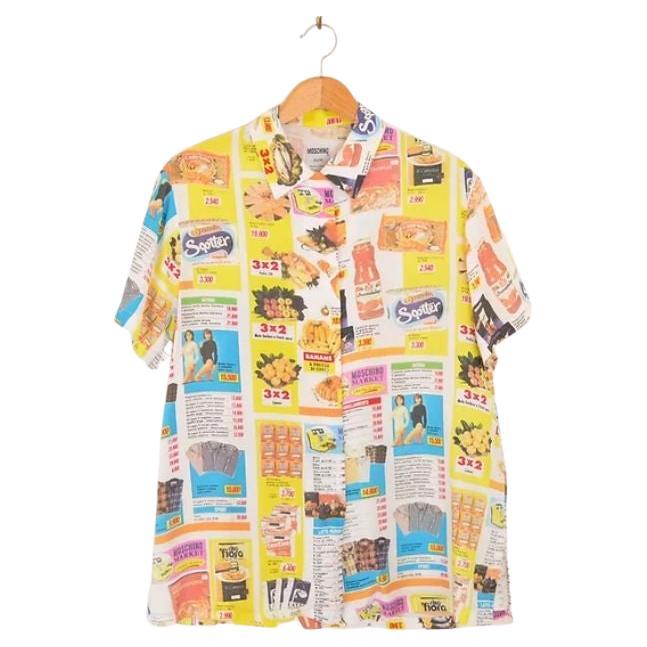 Rare 1990's Moschino Supermarket Advertising Colourful Patterned Slogan Shirt For Sale