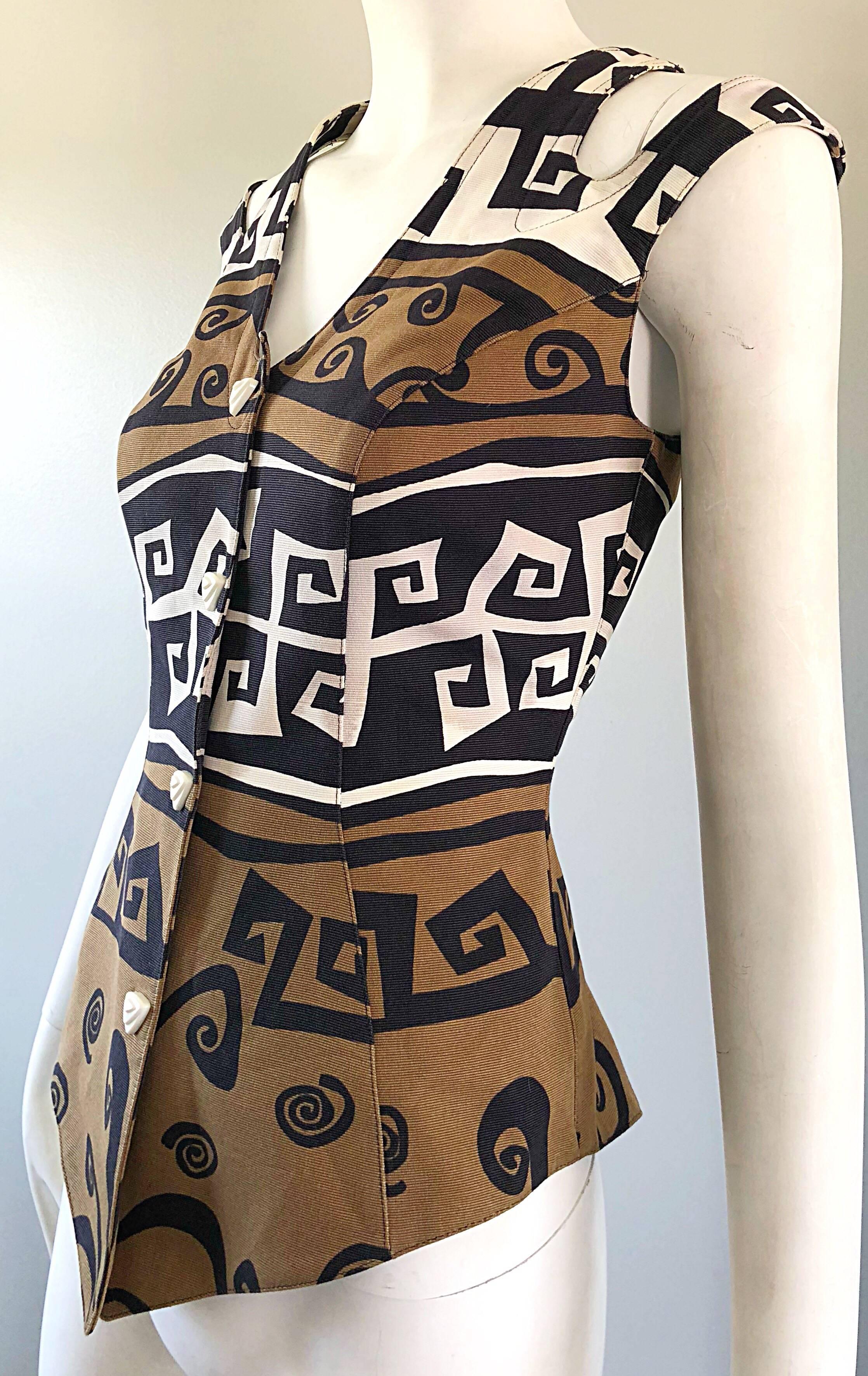 Rare 1990s Thierry Mugler Aztec Abstract Print Cut - Out Vintage 90s Top Vest For Sale 2