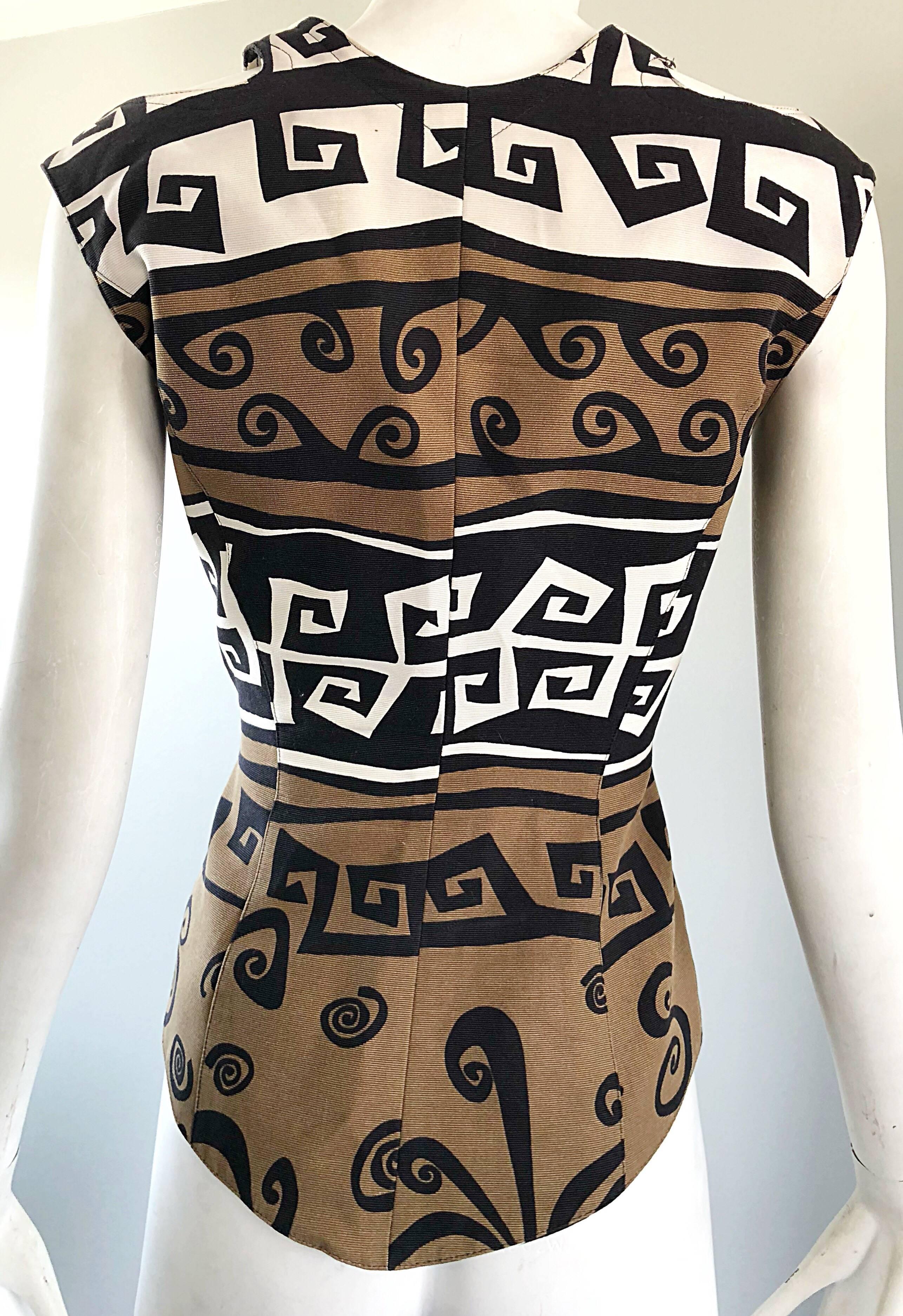 Rare 1990s Thierry Mugler Aztec Abstract Print Cut - Out Vintage 90s Top Vest For Sale 3