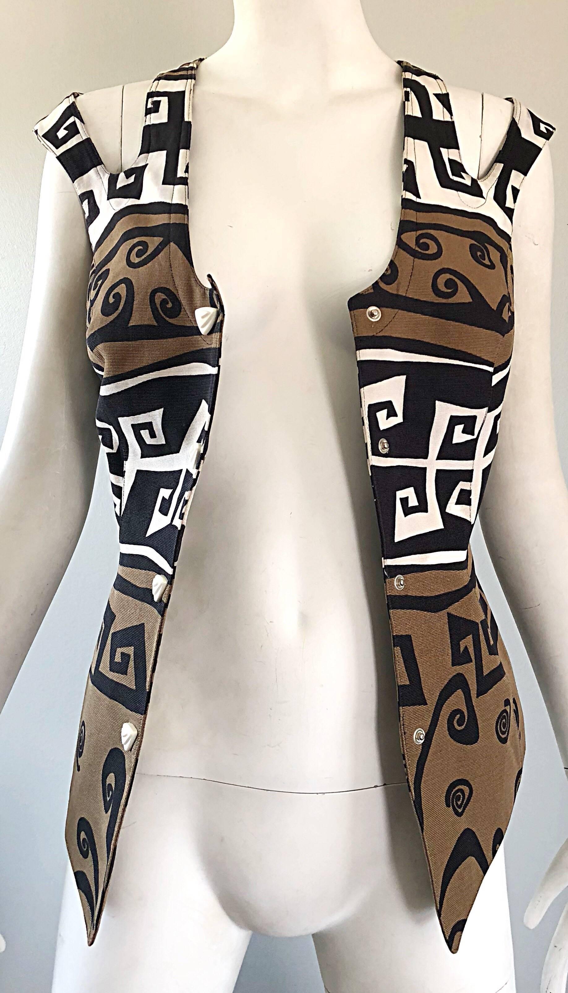 Rare 1990s Thierry Mugler Aztec Abstract Print Cut - Out Vintage 90s Top Vest For Sale 4