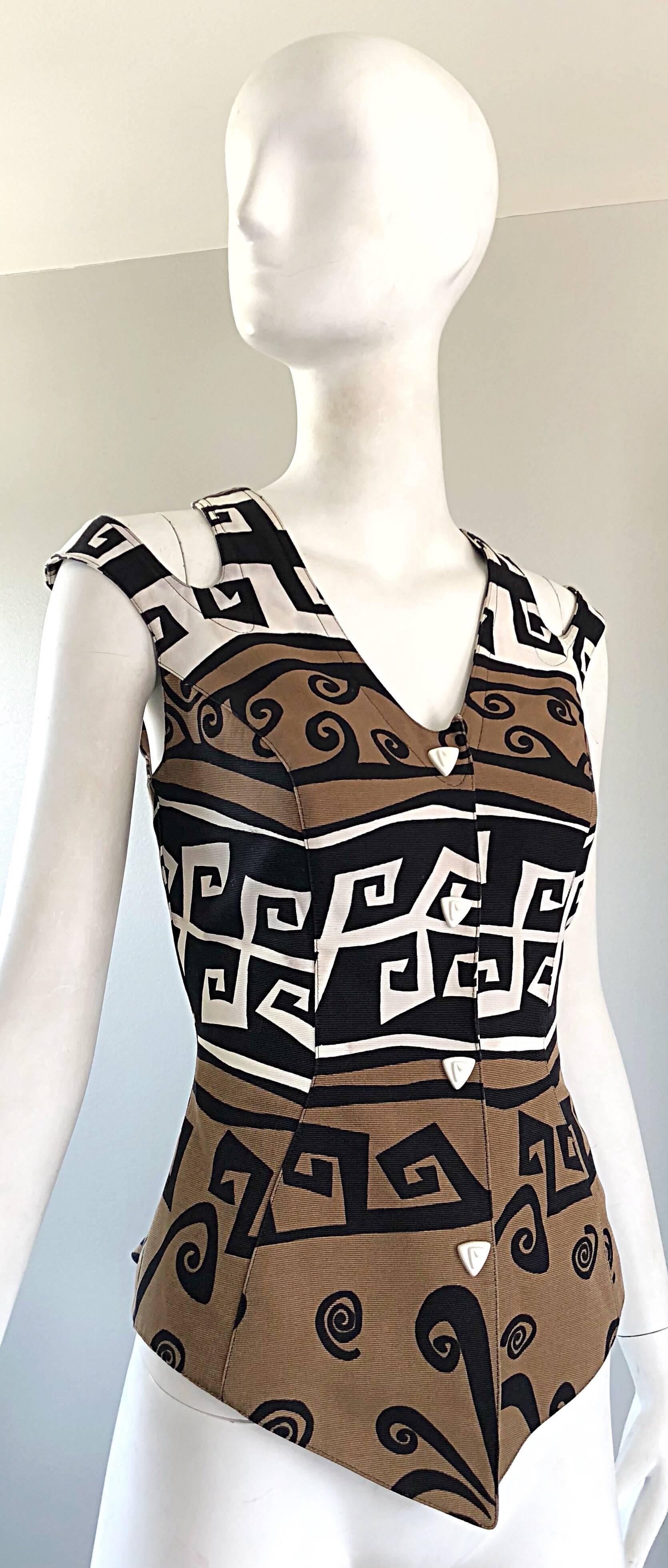 Rare 1990s Thierry Mugler Aztec Abstract Print Cut - Out Vintage 90s Top Vest For Sale 6