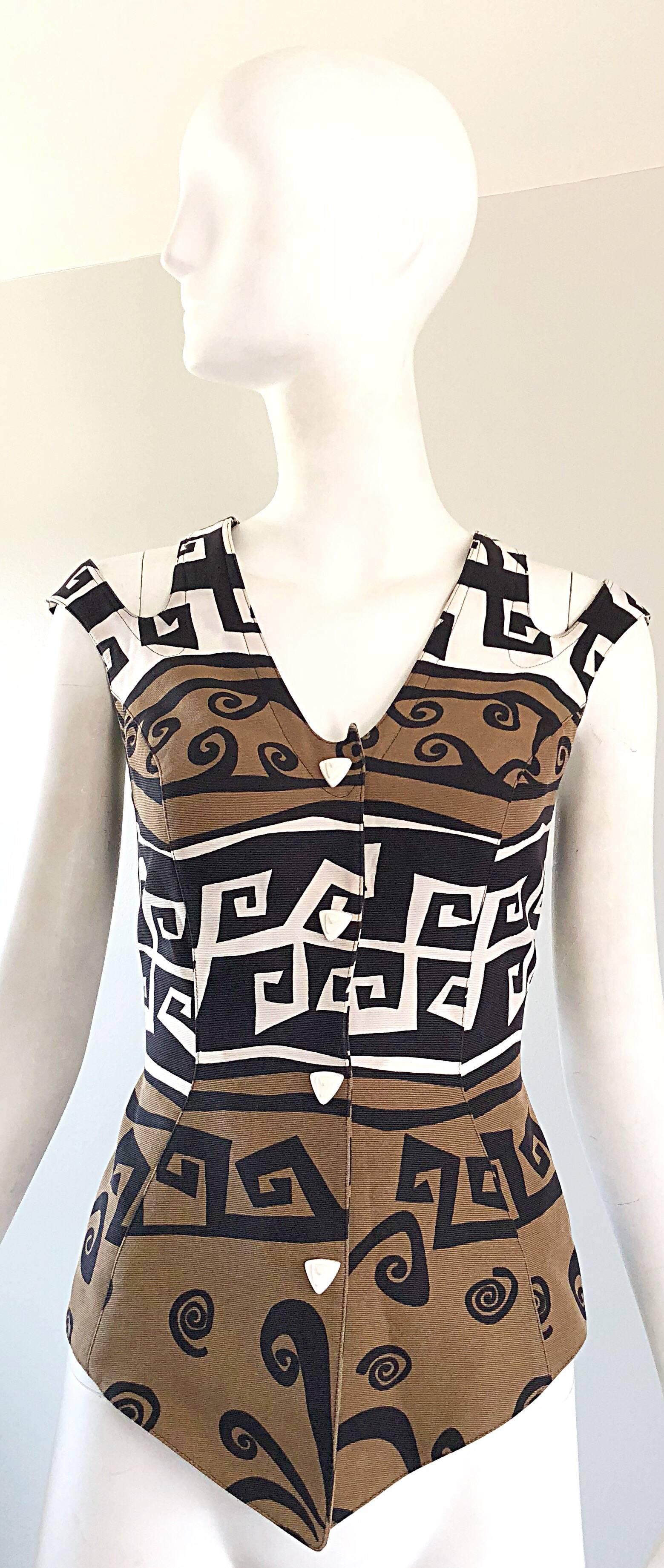 Rare 1990s Thierry Mugler Aztec Abstract Print Cut - Out Vintage 90s Top Vest For Sale 7
