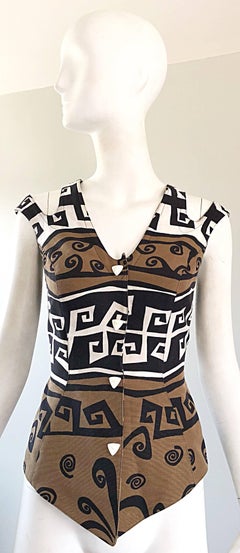 Rare 1990s Thierry Mugler Aztec Abstract Print Cut - Out Vintage 90s Top Vest