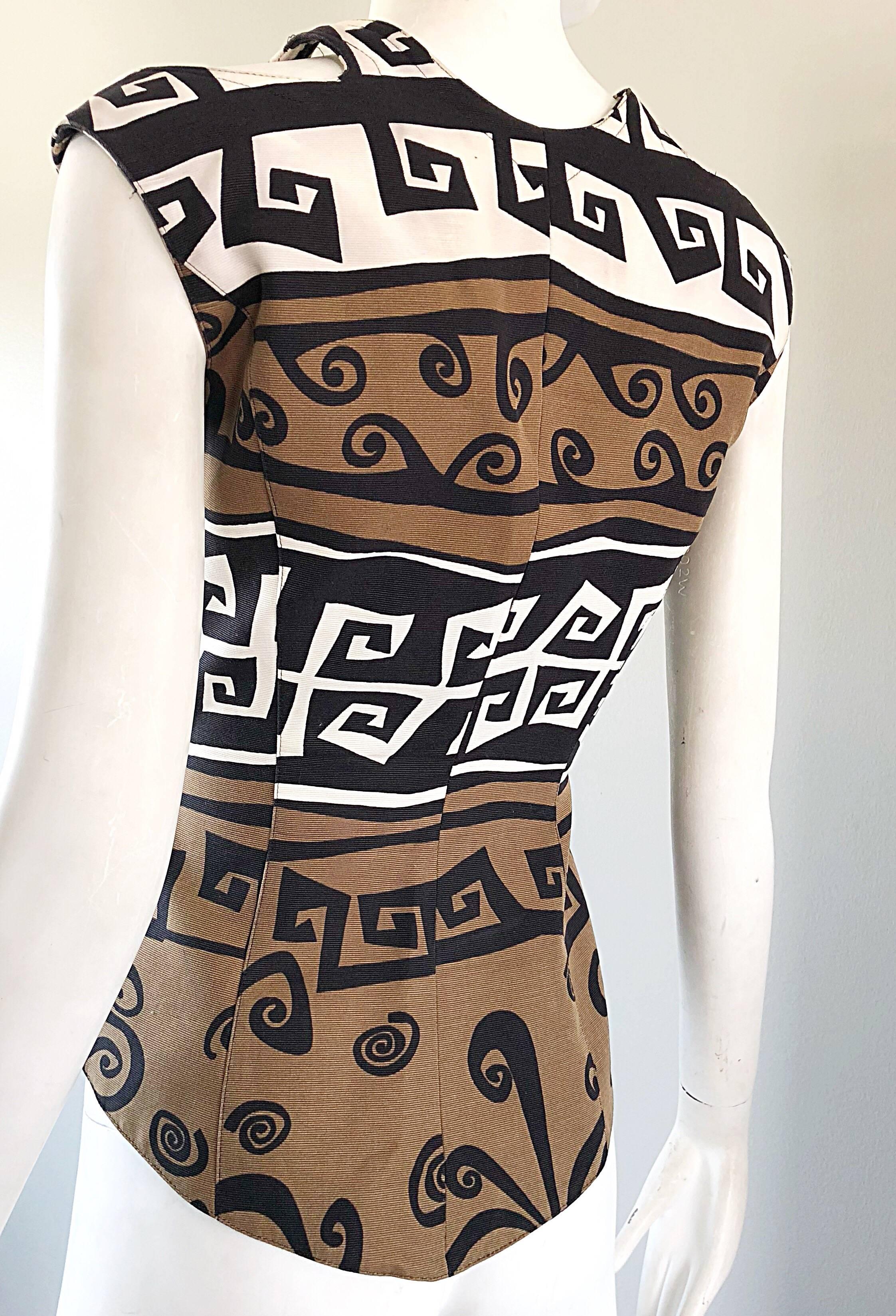 Rare 1990s Thierry Mugler Aztec Abstract Print Cut - Out Vintage 90s Top Vest In Excellent Condition For Sale In San Diego, CA