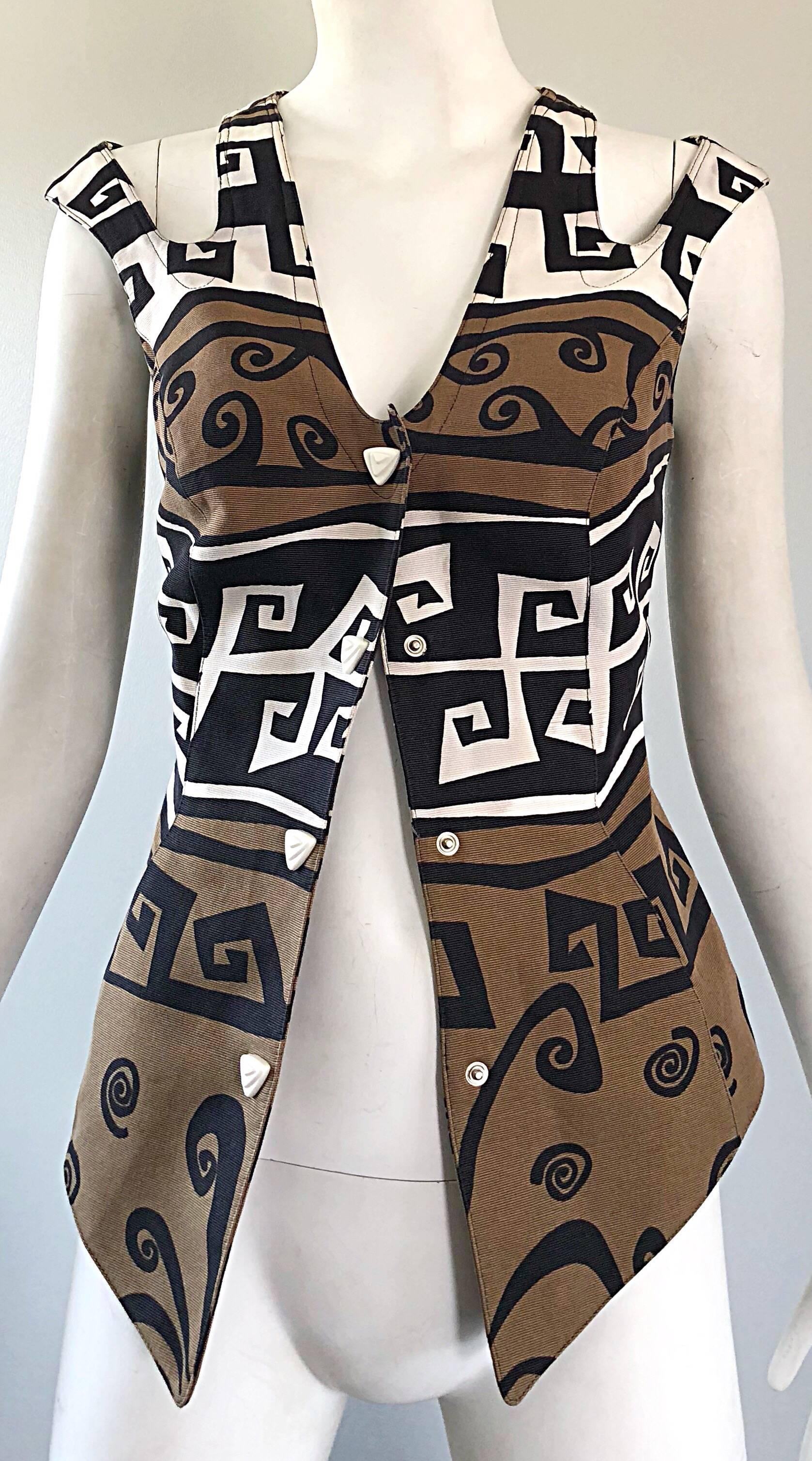 Women's Rare 1990s Thierry Mugler Aztec Abstract Print Cut - Out Vintage 90s Top Vest For Sale