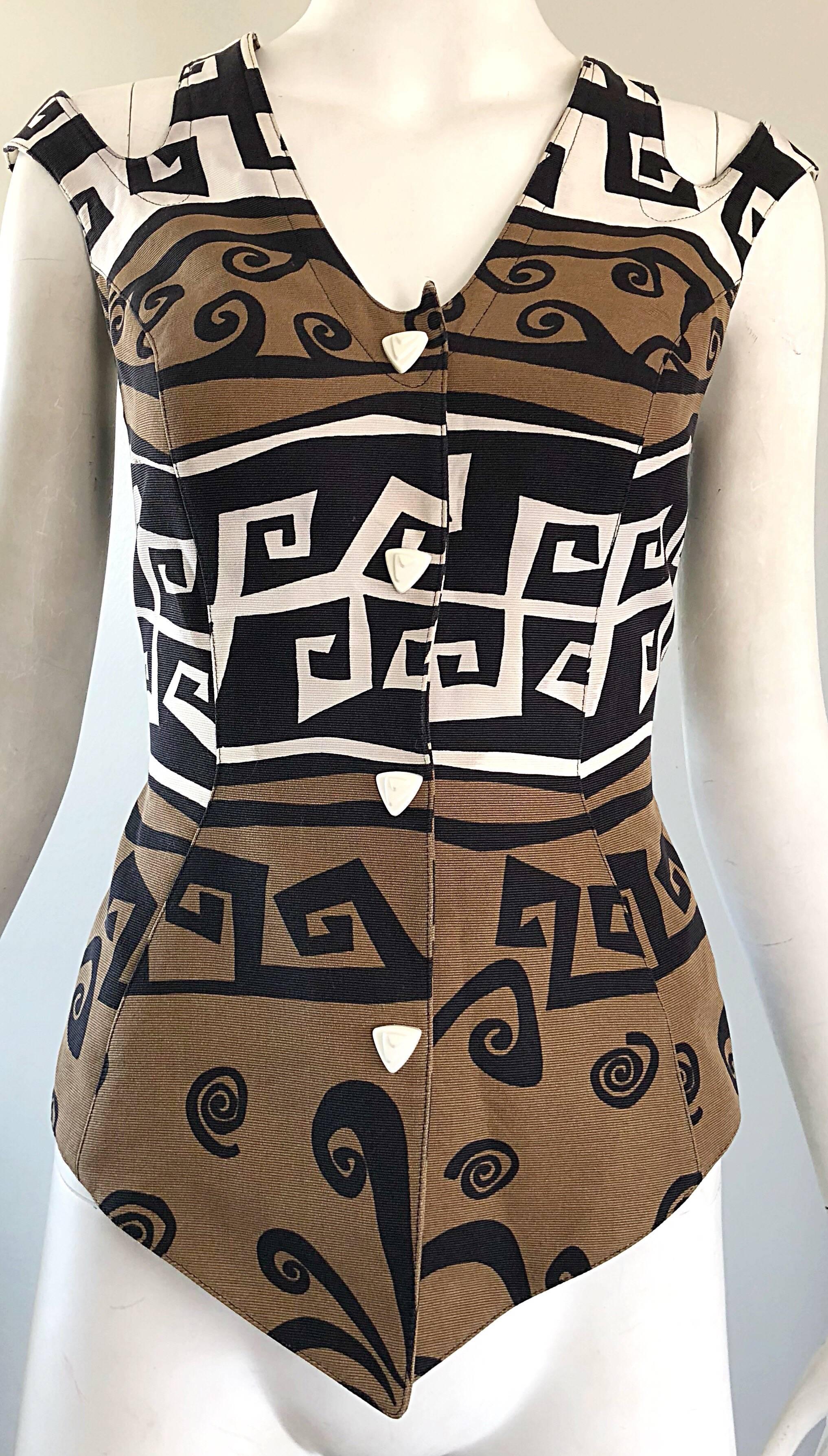Rare 1990s Thierry Mugler Aztec Abstract Print Cut - Out Vintage 90s Top Vest For Sale 1
