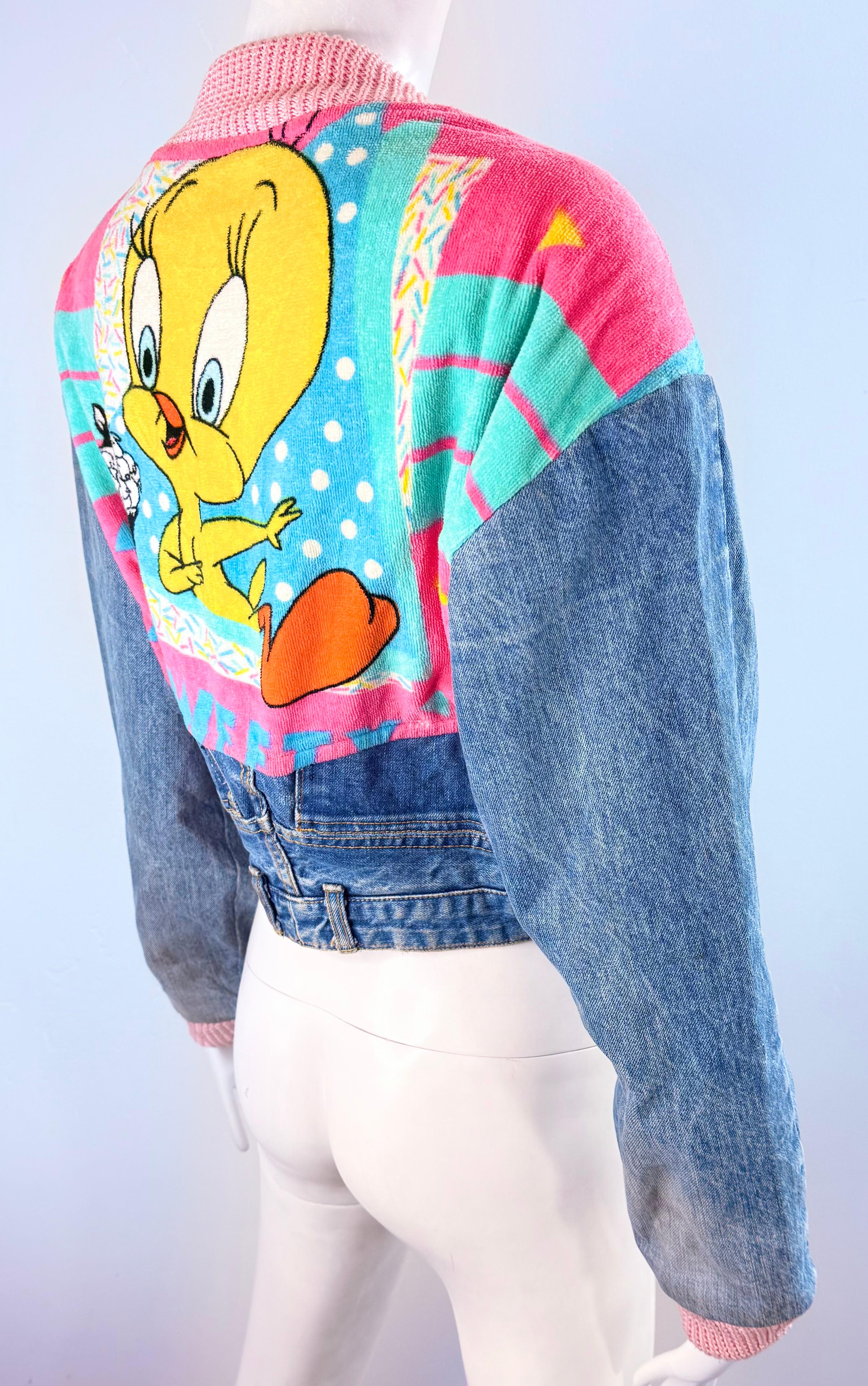 Rare 1990 Too Cute Guetta Family Denim Tweety Jacket Vintage Looney Tunes USA en vente 5