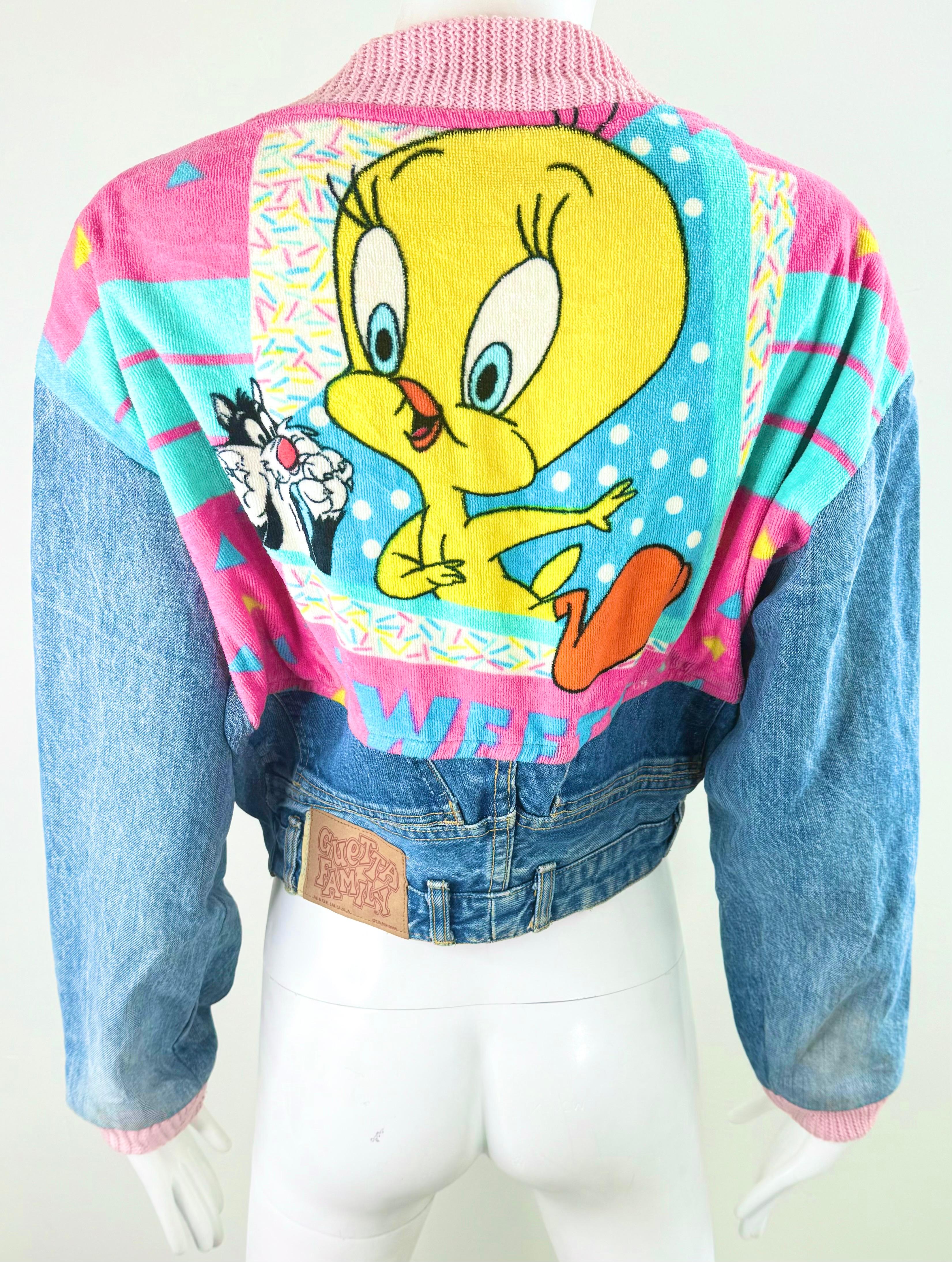 Rare 1990 Too Cute Guetta Family Denim Tweety Jacket Vintage Looney Tunes USA en vente 7