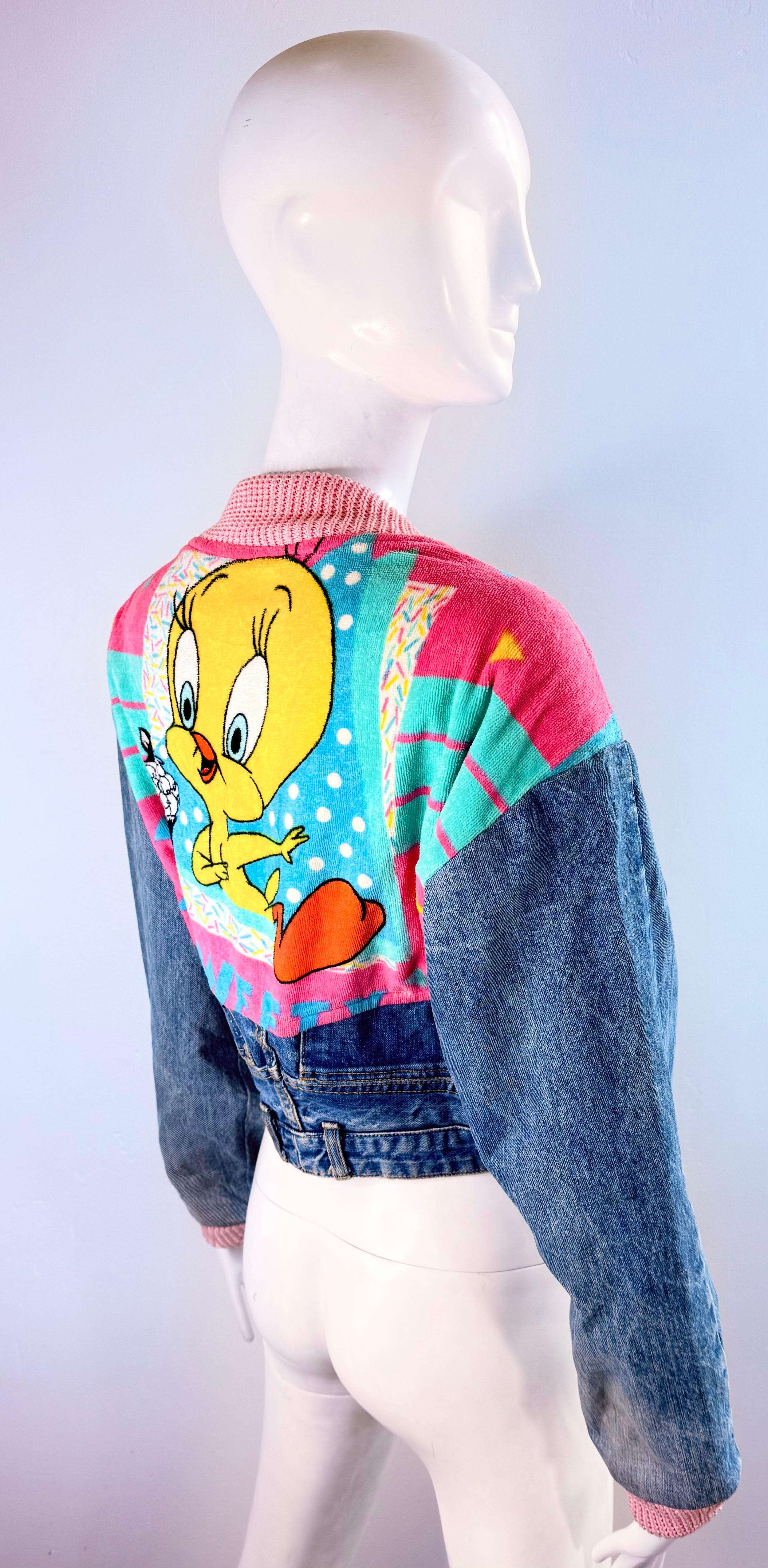 Rare 1990 Too Cute Guetta Family Denim Tweety Jacket Vintage Looney Tunes USA en vente 13