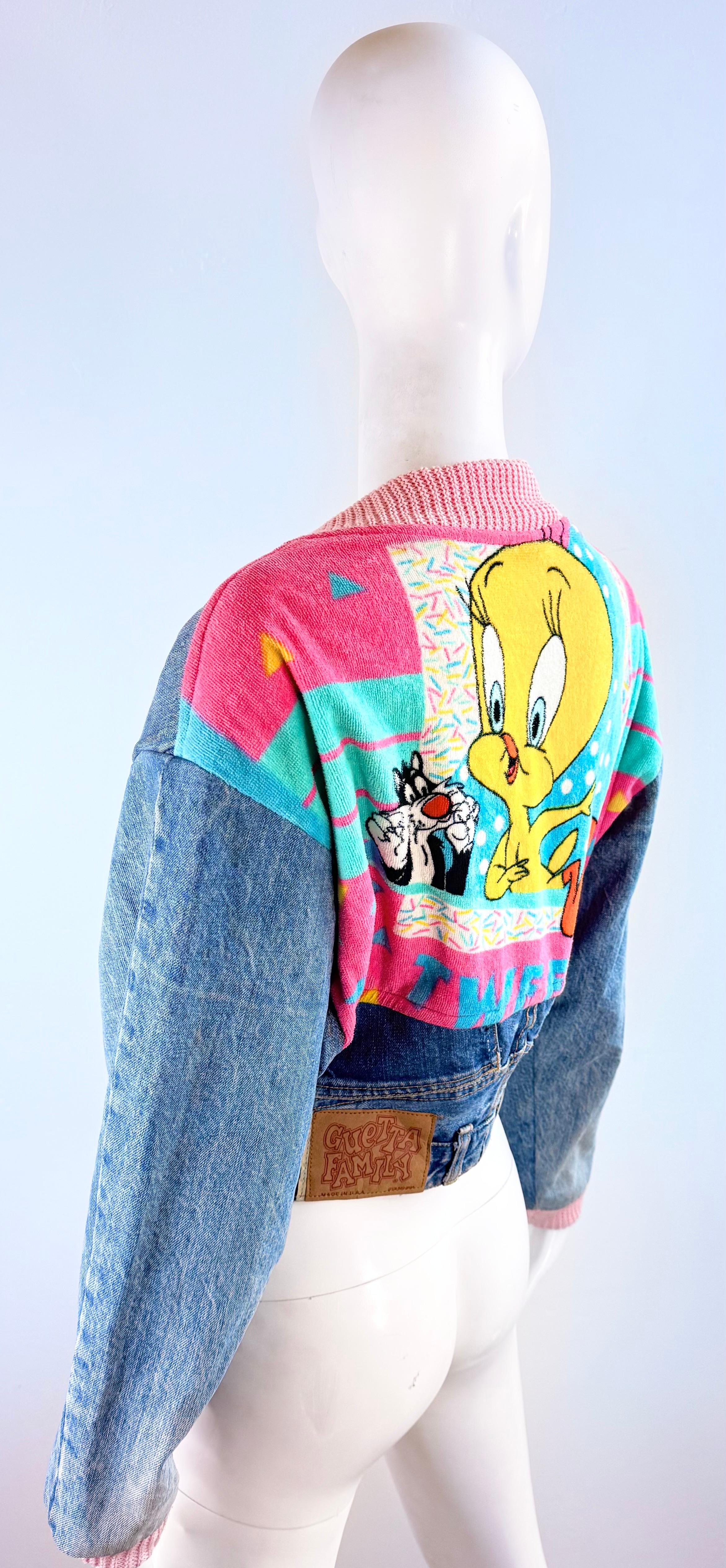 Rare 1990 Too Cute Guetta Family Denim Tweety Jacket Vintage Looney Tunes USA en vente 3
