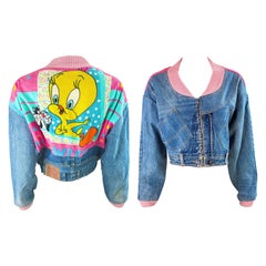 Rare 1990s Too Cute Guetta Family Denim Tweety Jacket Vintage Looney Tunes USA