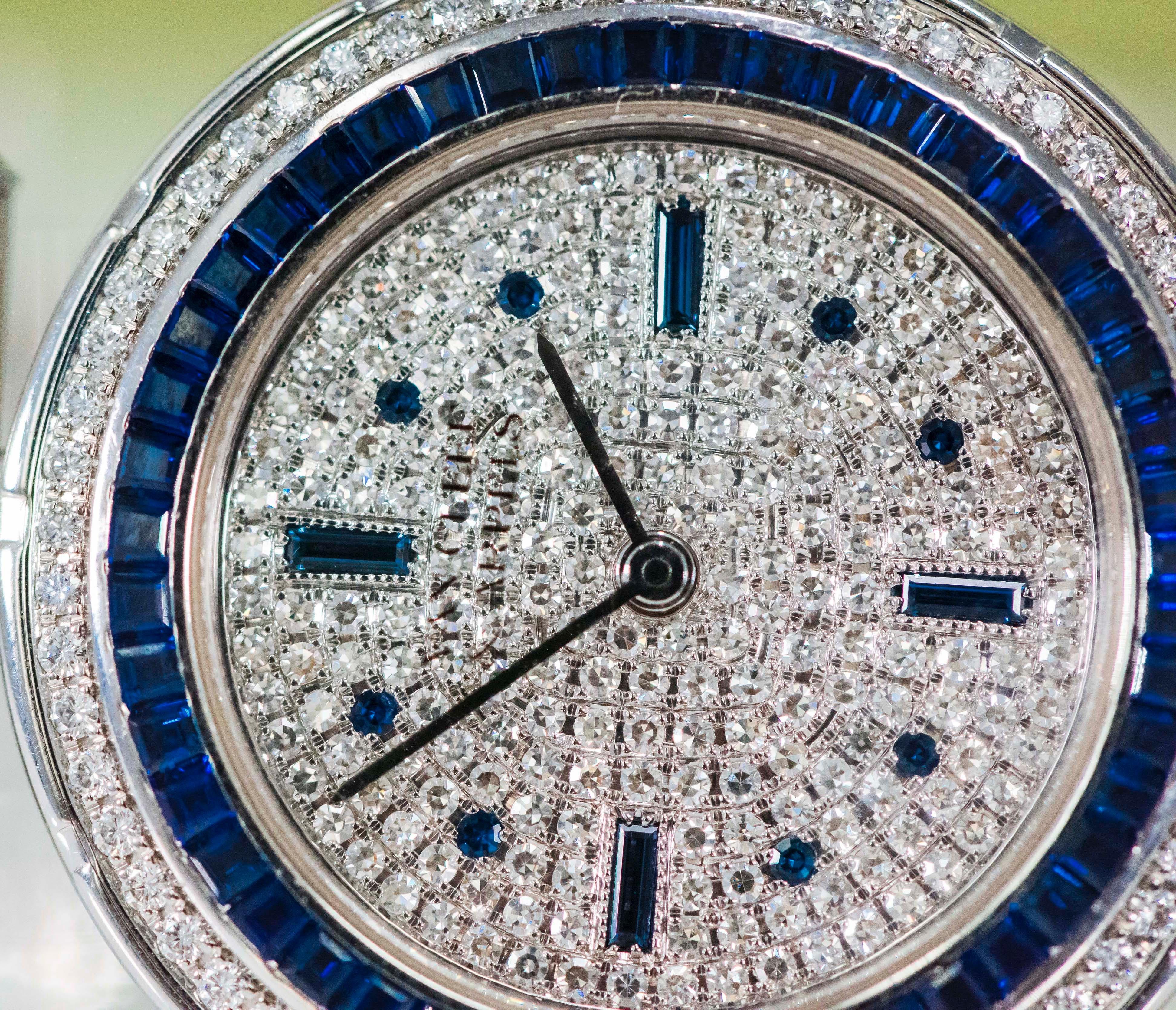 1990s Van Cleef Arpels 18k Gold Pave Diamond Dial & Sapphire Bracelet Watch 5