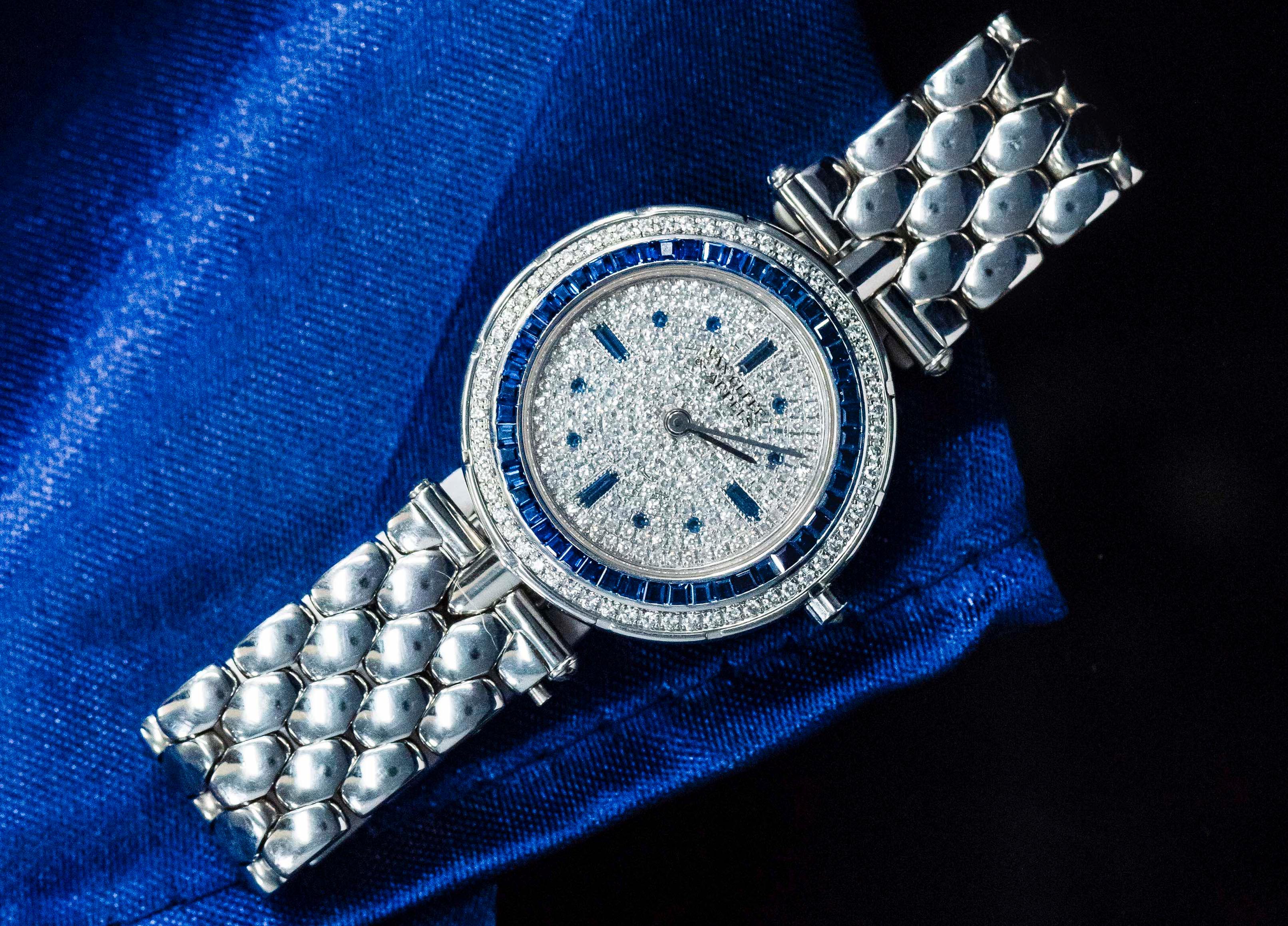 1990s Van Cleef Arpels 18k Gold Pave Diamond Dial & Sapphire Bracelet Watch 9