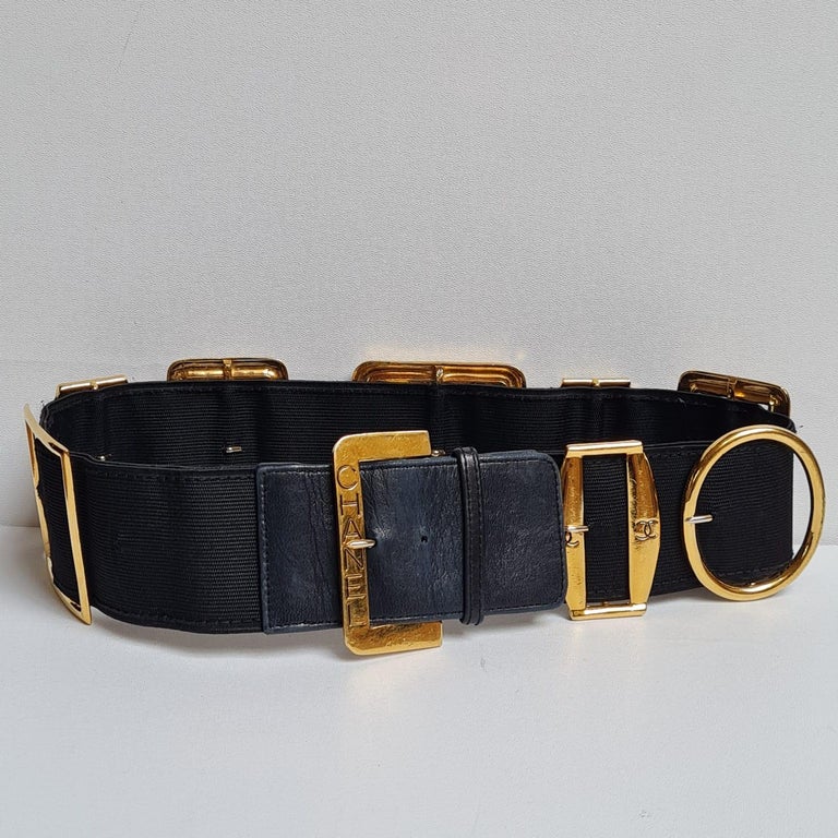 Chanel vintage elastic waist belt Rare 1990s Vintage Chanel Elastic Buckled Belt at 1stDibs  main image 3