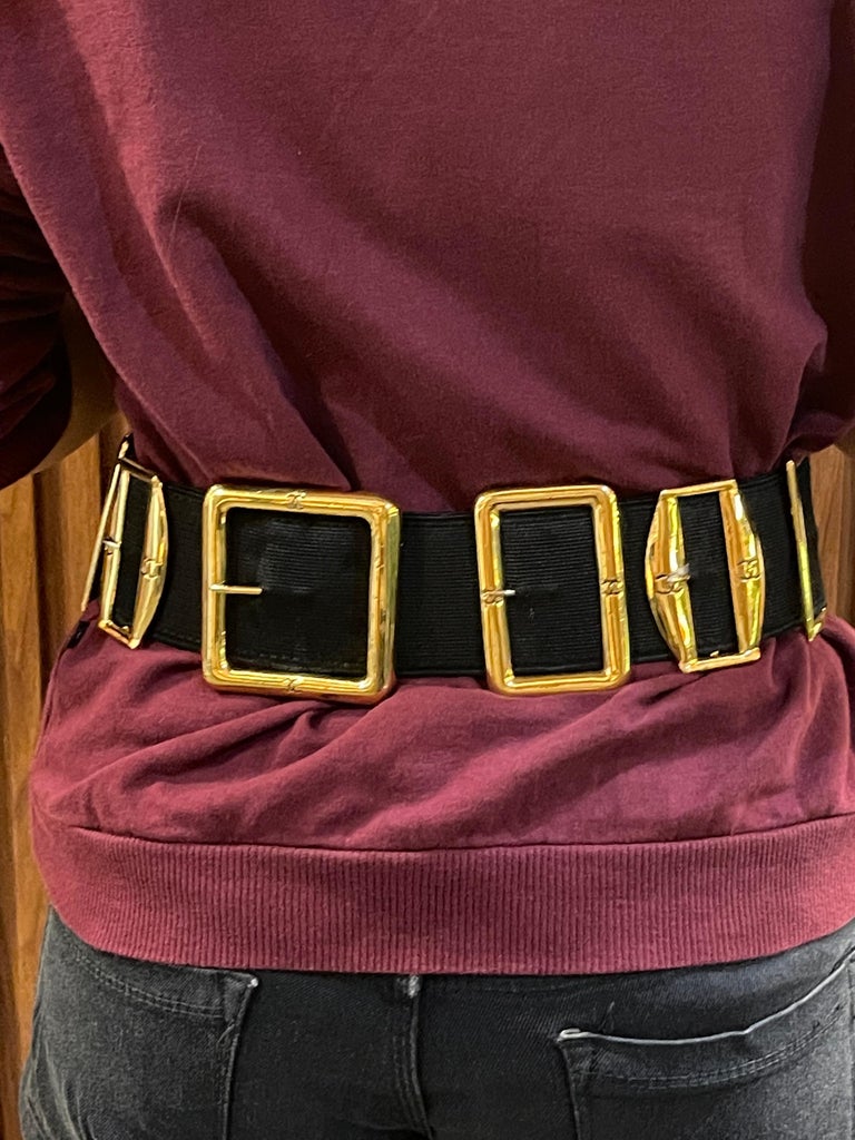 Chanel vintage elastic waist belt Rare 1990s Vintage Chanel Elastic Buckled Belt at 1stDibs  main image 2