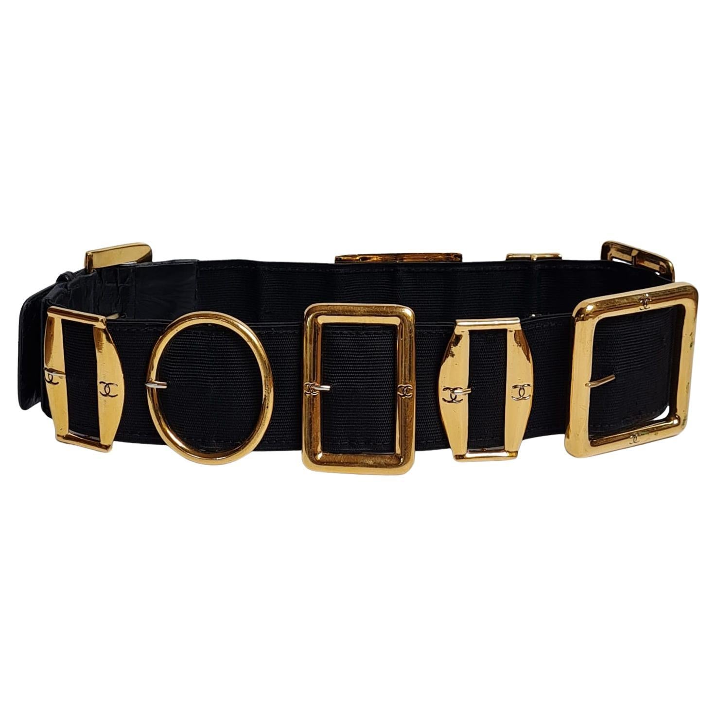 Rare 1990s Vintage Chanel Elastic Buckled Belt