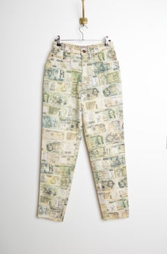 Rare 1990’s Vintage Franco Moschino Italian Lira Money print Bank Note Jeans