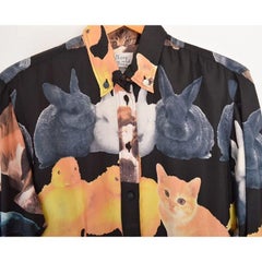 Rare 1990's Vintage Moschino Animal Photo Pet Print Pattern Silk Shirt Blouse