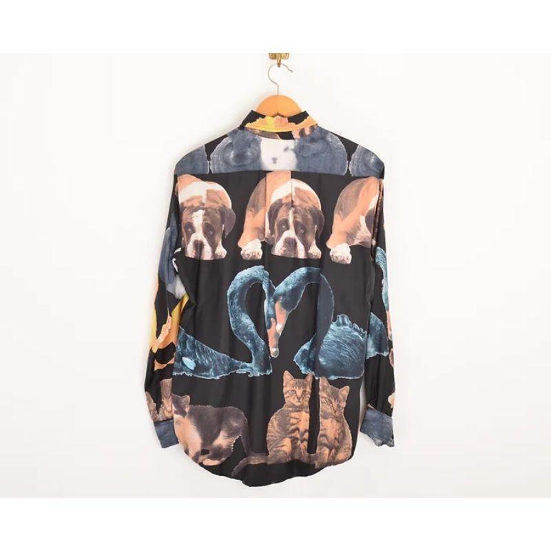 Gray Rare 1990's Vintage Moschino Animal Photo Pet Print Pattern Silk Shirt Blouse For Sale