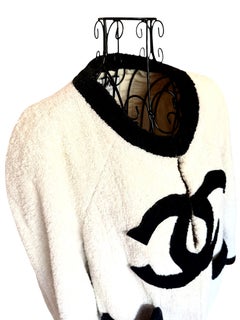 Rare 1992 Chanel Terrycloth Terry Cloth CC Ecru Ivory Runway Logo Jacket