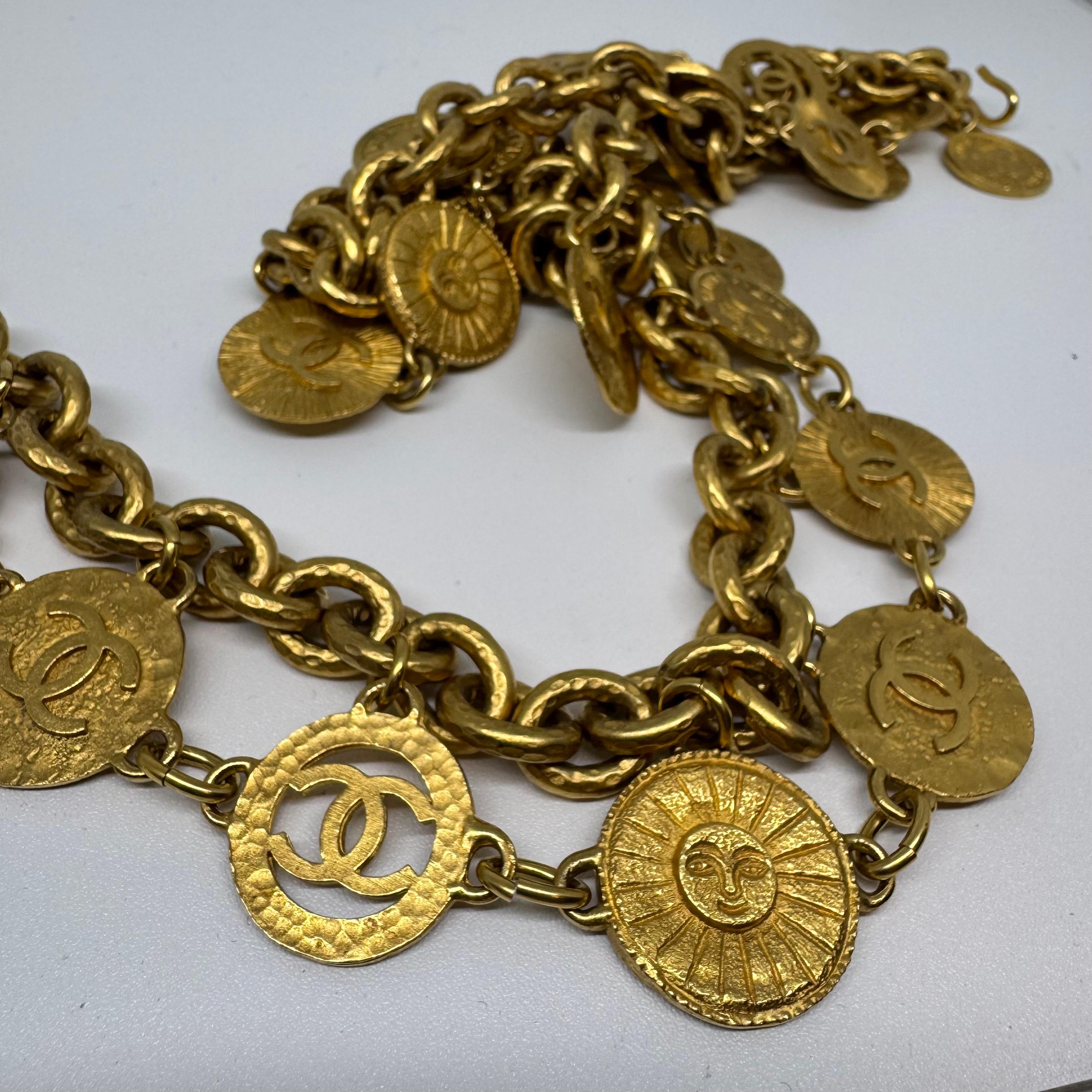 Rare 1993 Chanel Gold Chain Triple Layered Medallion Belt For Sale 6