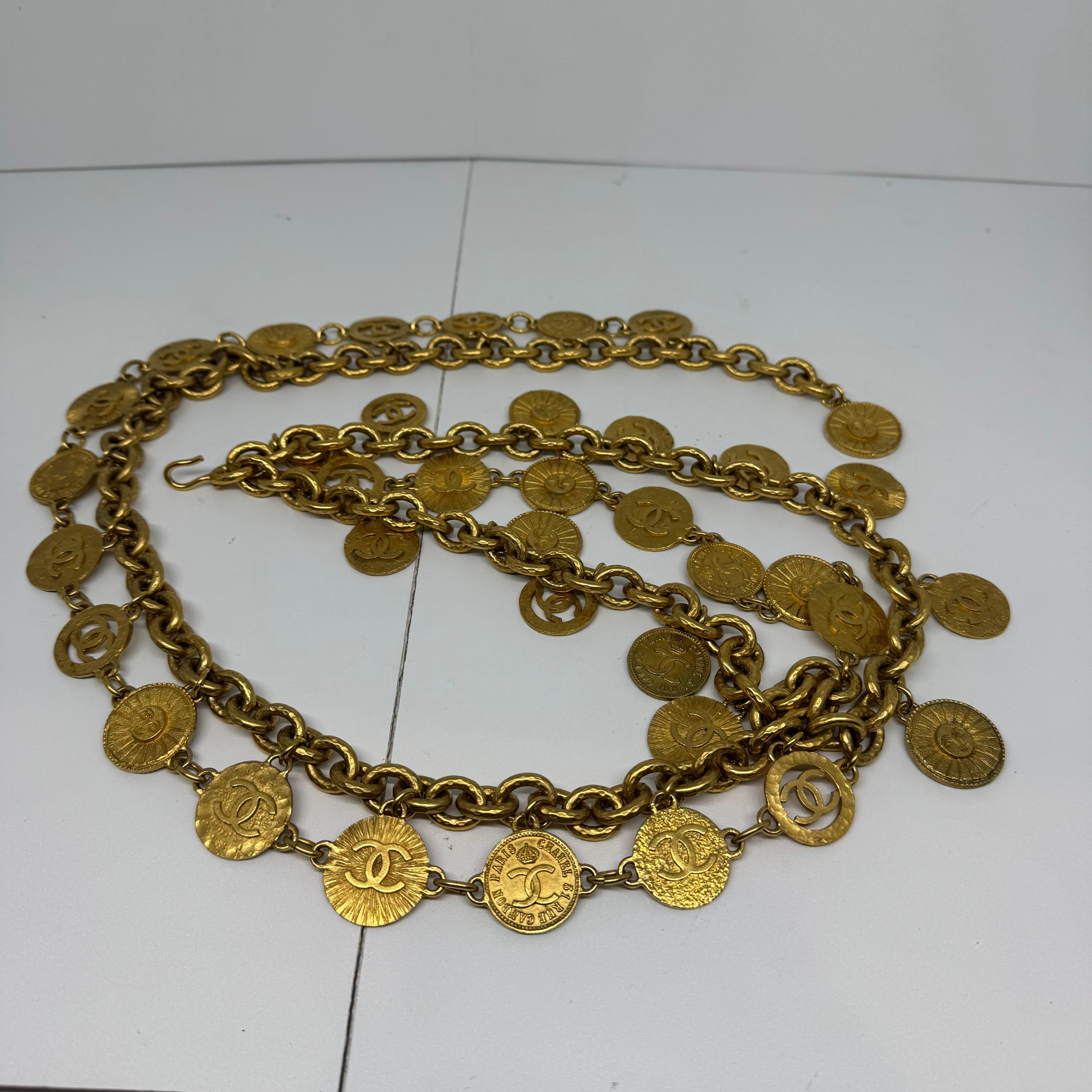 Rare 1993 Chanel Gold Chain Triple Layered Medallion Belt For Sale 7