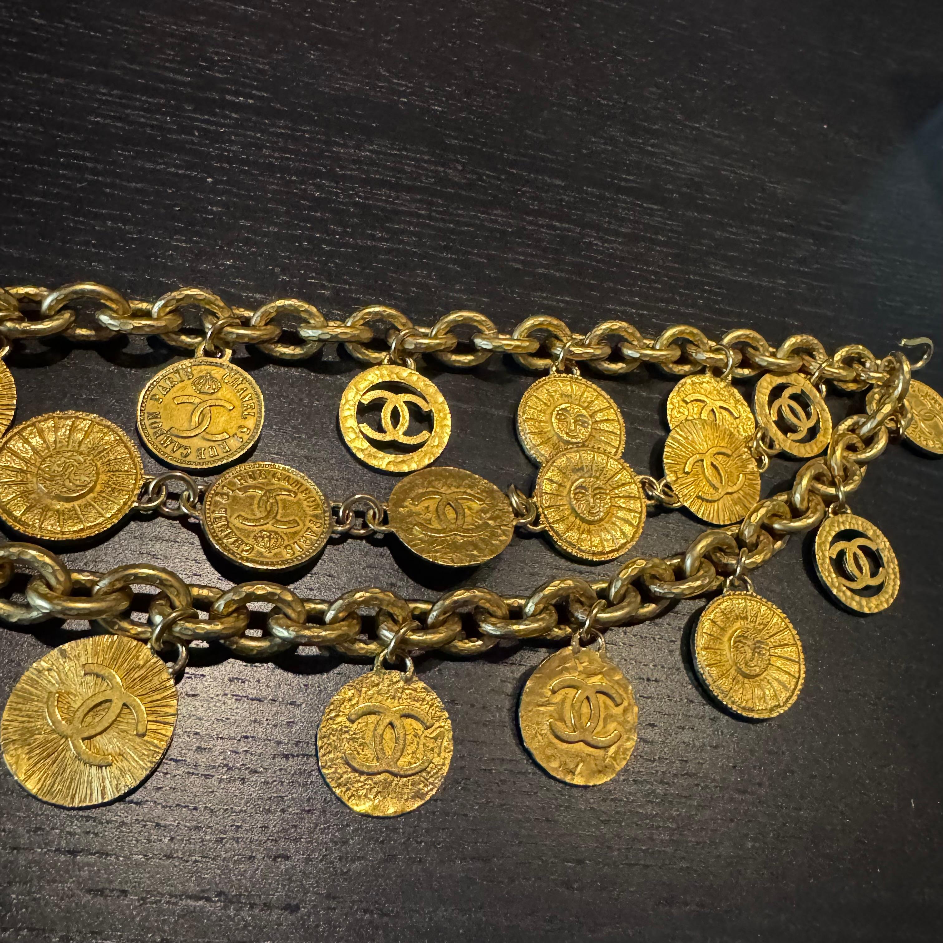 Rare 1993 Chanel Gold Chain Triple Layered Medallion Belt For Sale 1